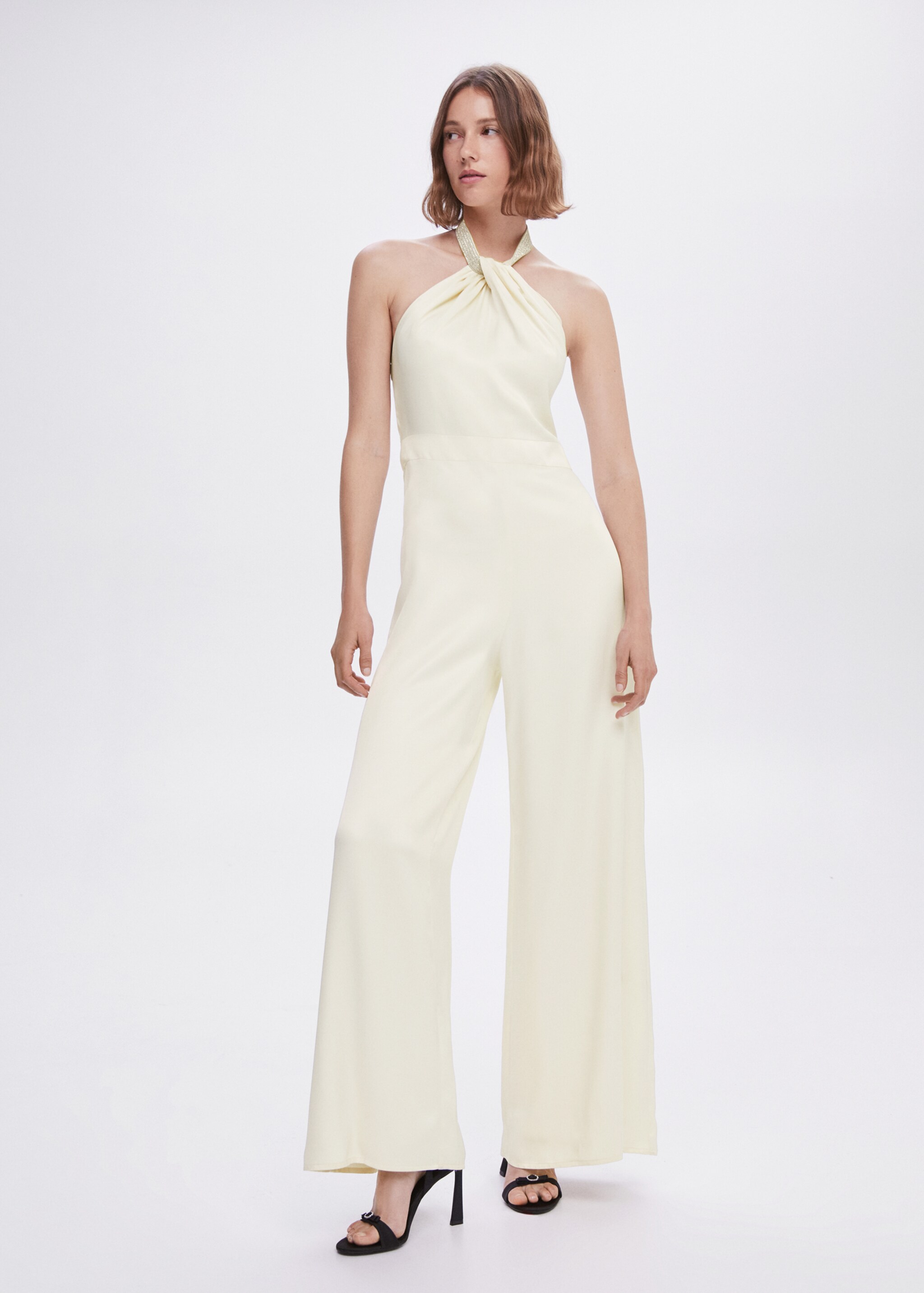 Halter-neck jumpsuit with metallic detail - General plane, Ecru. Ref: 57001089-00.