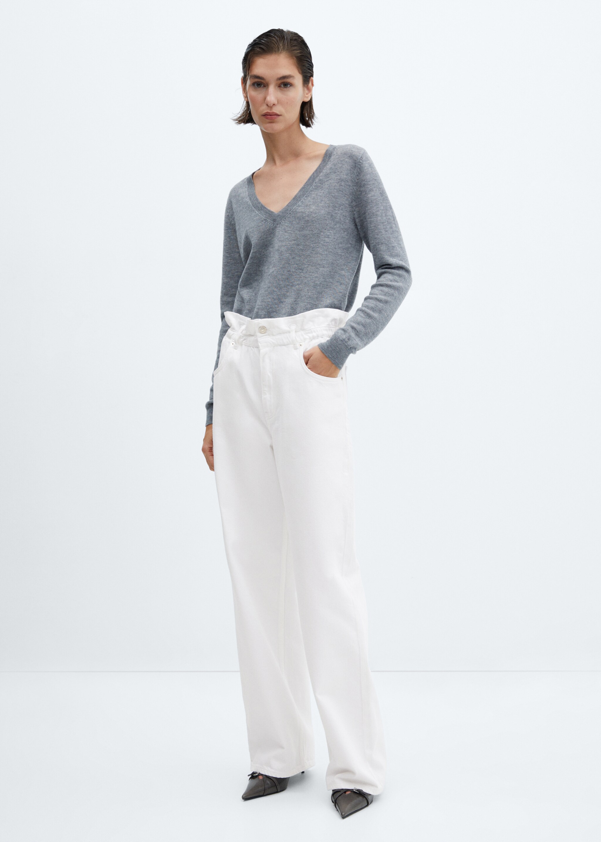 Jeans slouchy cintura elastica - Plano general, Blanco. Ref: 57001100-00.