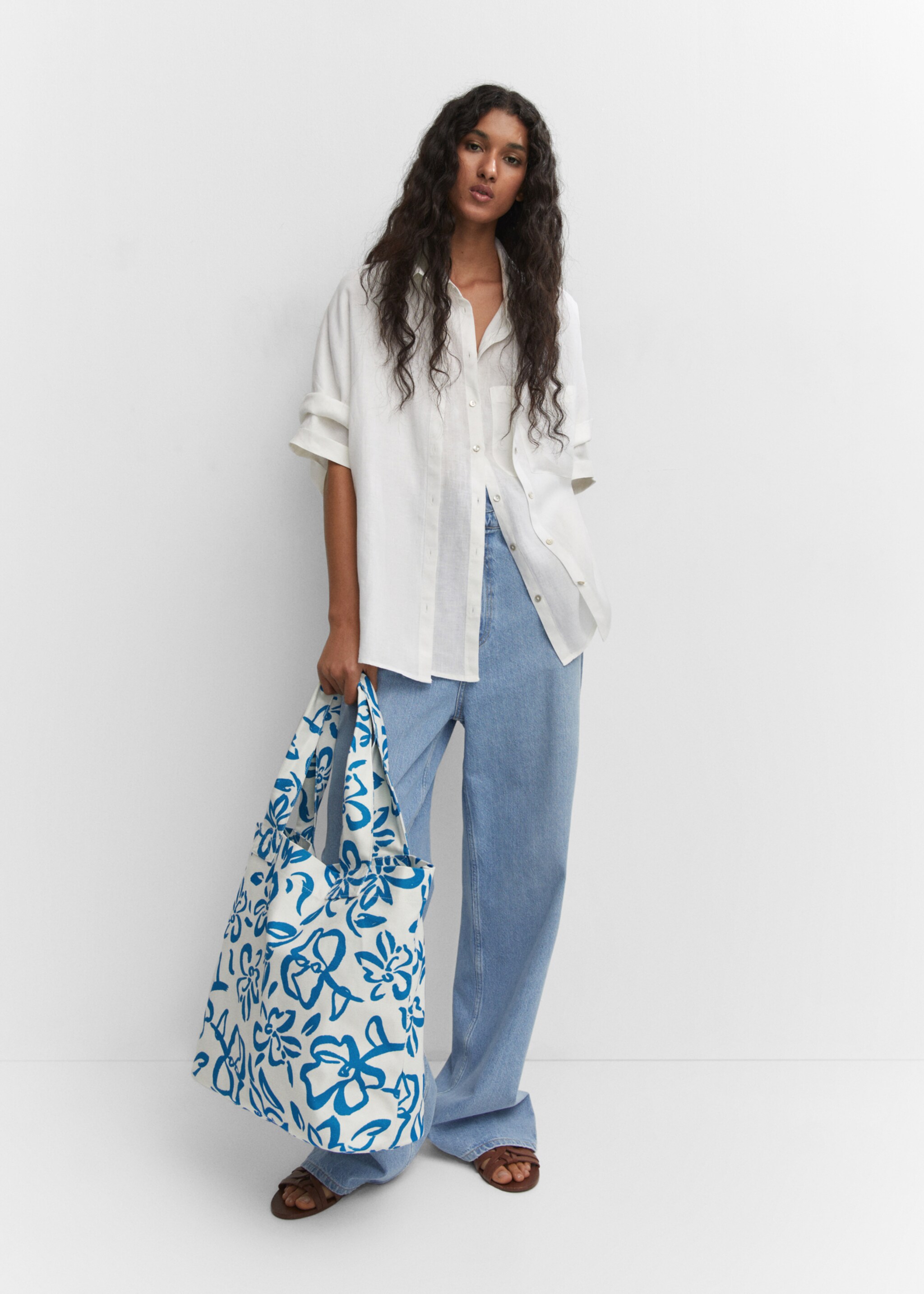 Floral tote bag - General plane, Blue. Ref: 57002519-00.