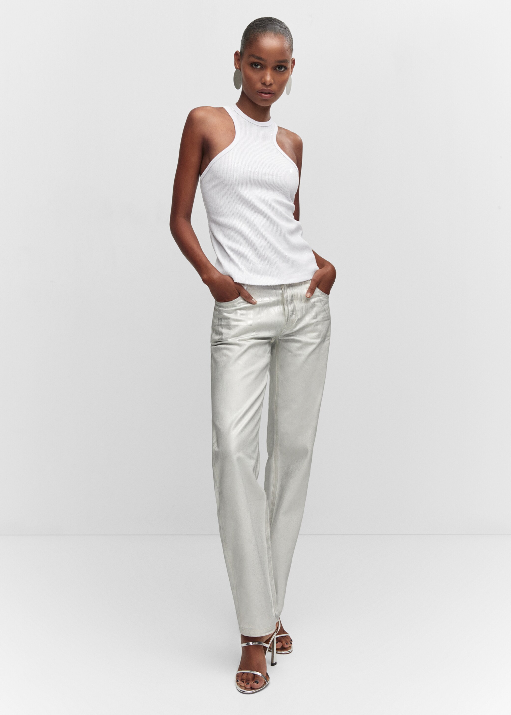 Sequined halter top - General plane, White. Ref: 57002888-00.