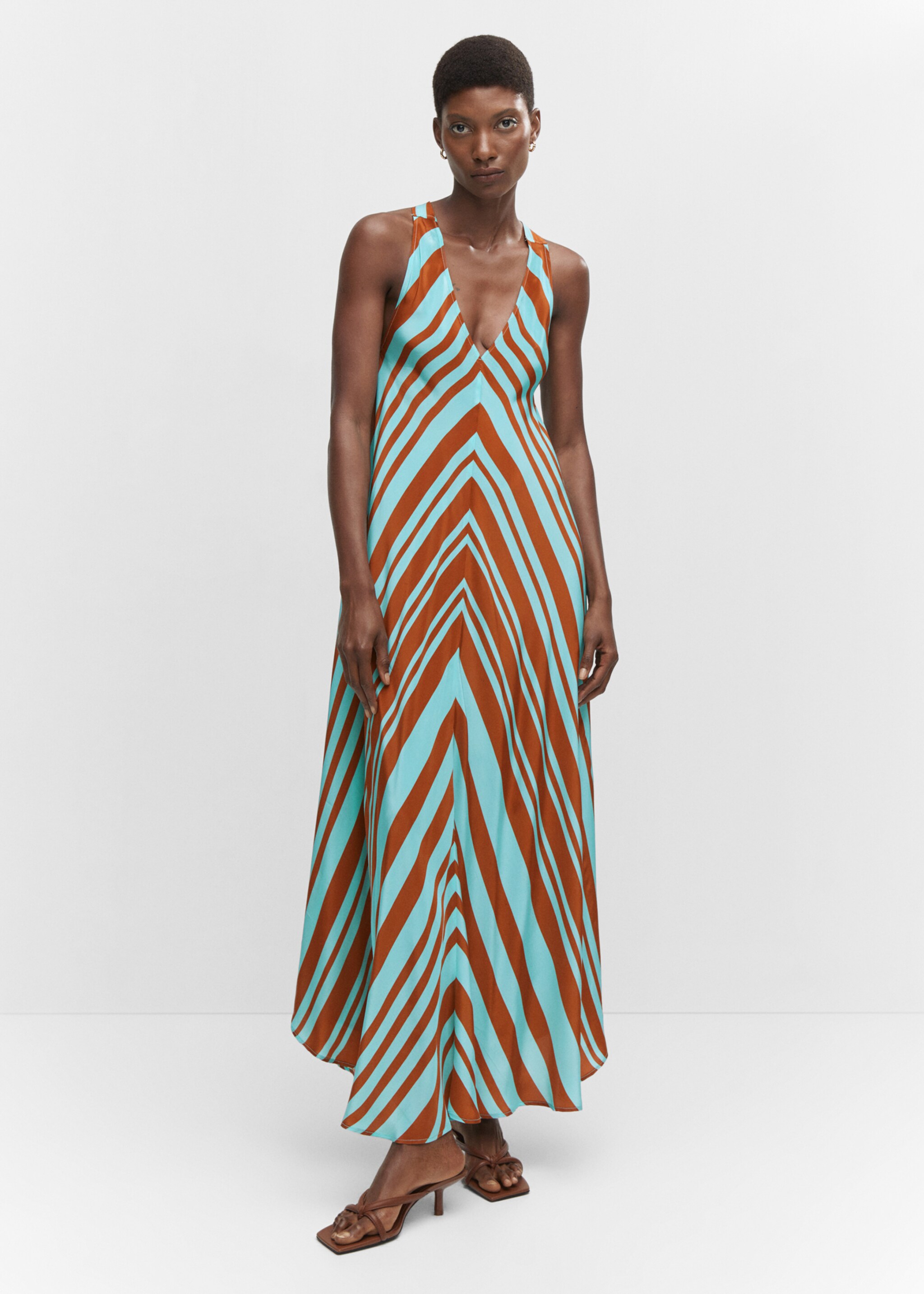 V-neck satin dress - General plane, Turquoise. Ref: 57002894-00.