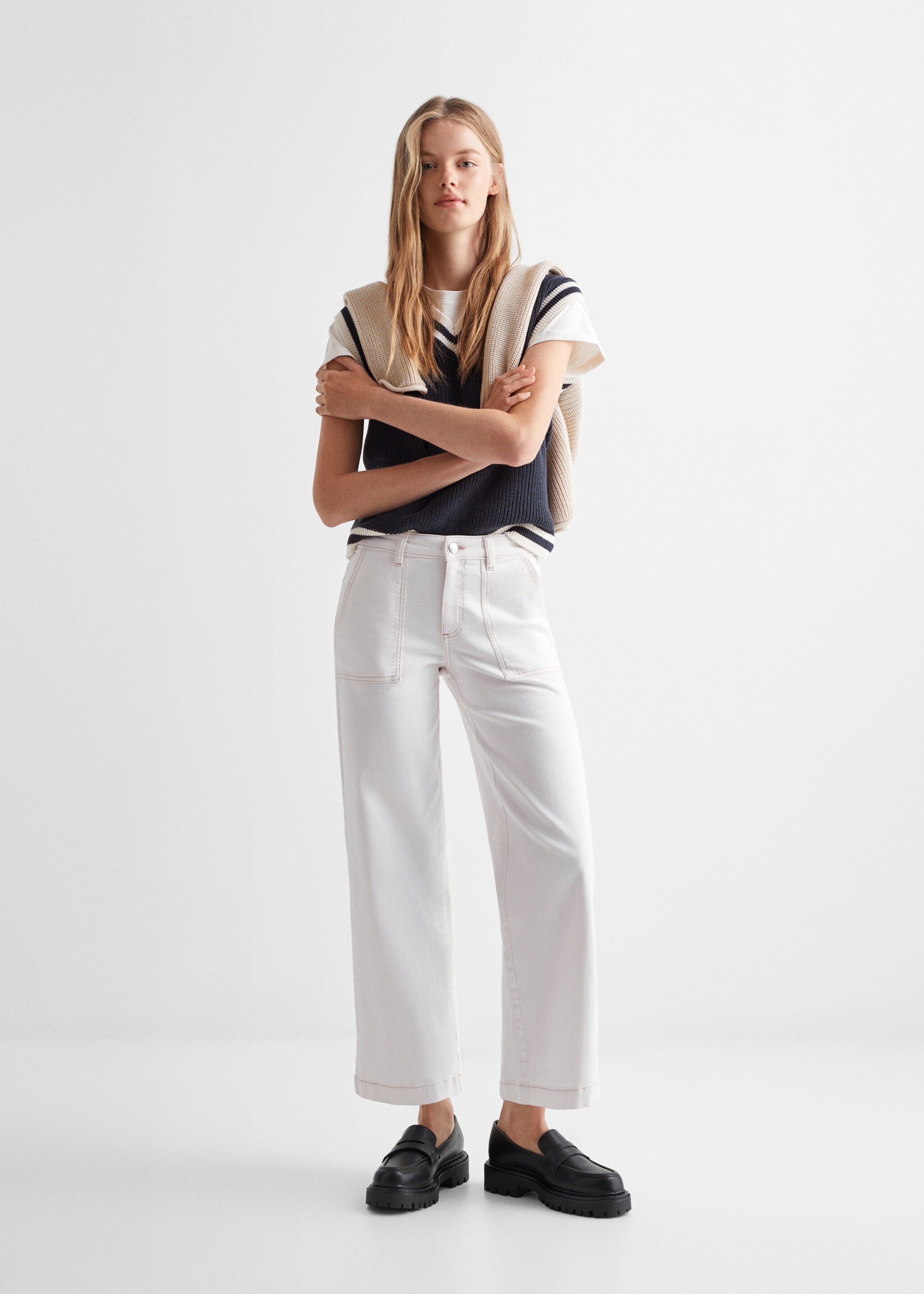 Culotte jeans with pockets - General plane, Off White. Ref: 57003262-00.