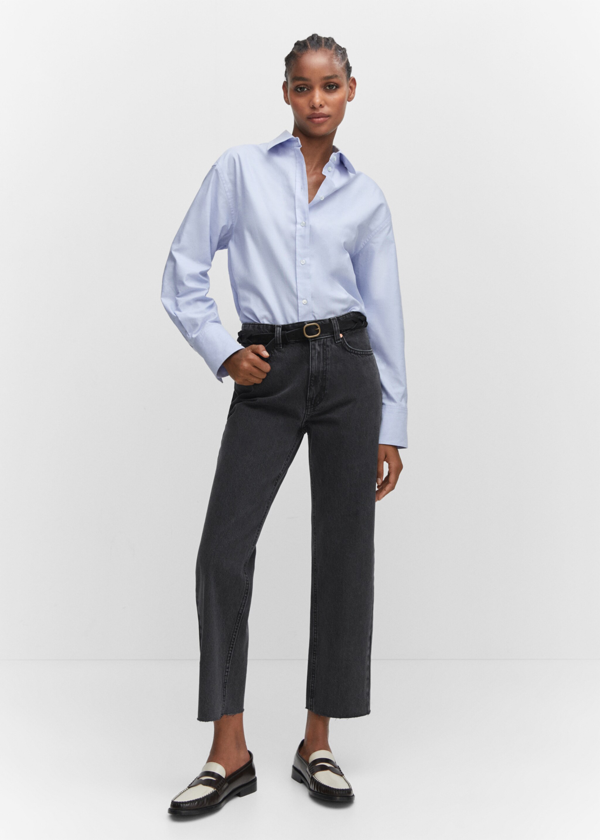 Straight-fit cropped jeans - General plane, Black denim. Ref: 57003804-00.