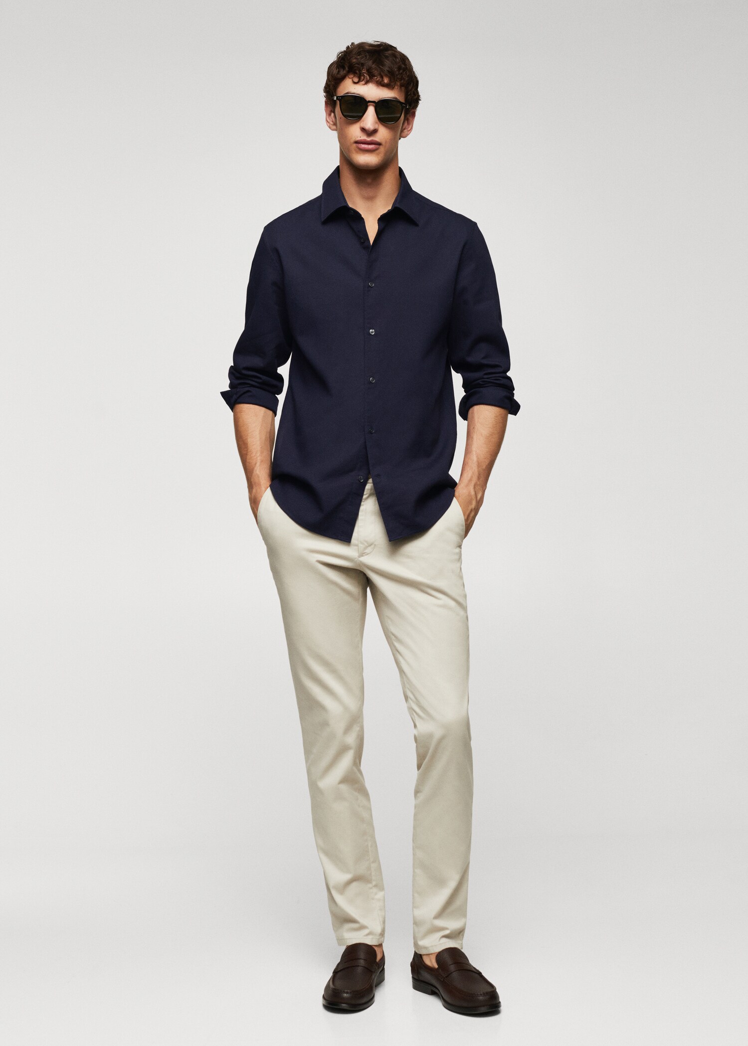 Slim-fit cotton structured shirt - General plane