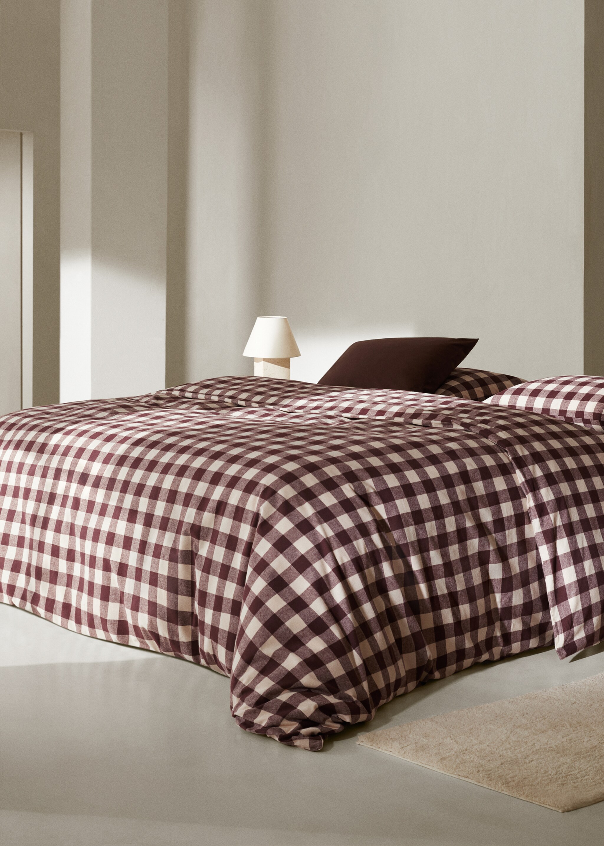 Two-tone check flannel duvet cover Single bed - General plane, Wine. Ref: 57004065-00.