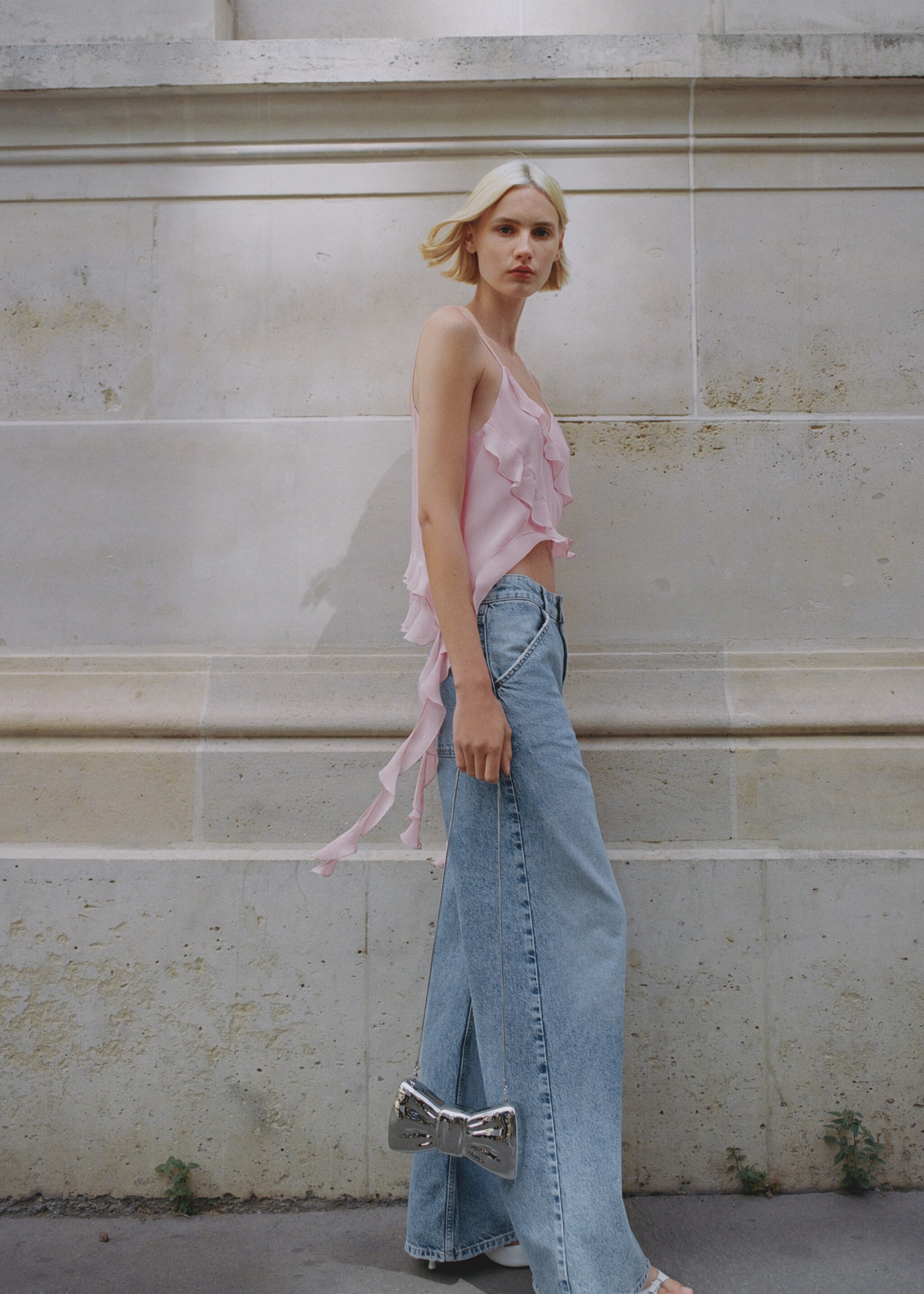 Clutch bag with bow design - General plane, Silver. Ref: 57004439-00.