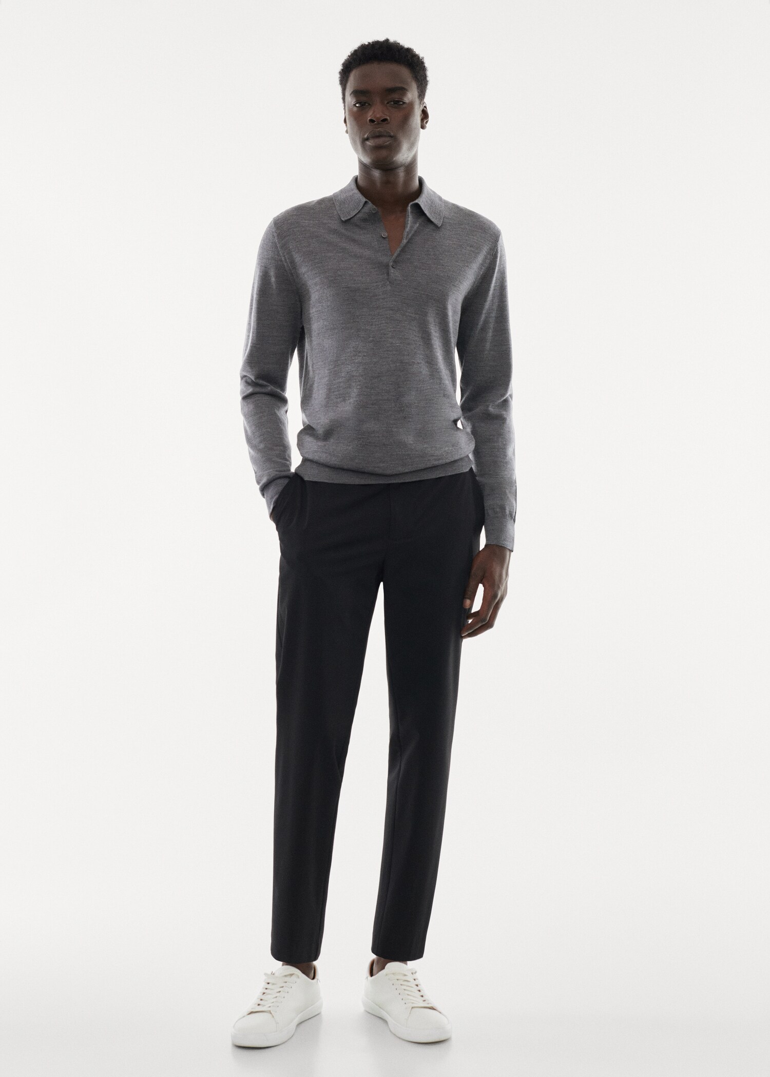 100% merino wool long-sleeved polo shirt - General plane