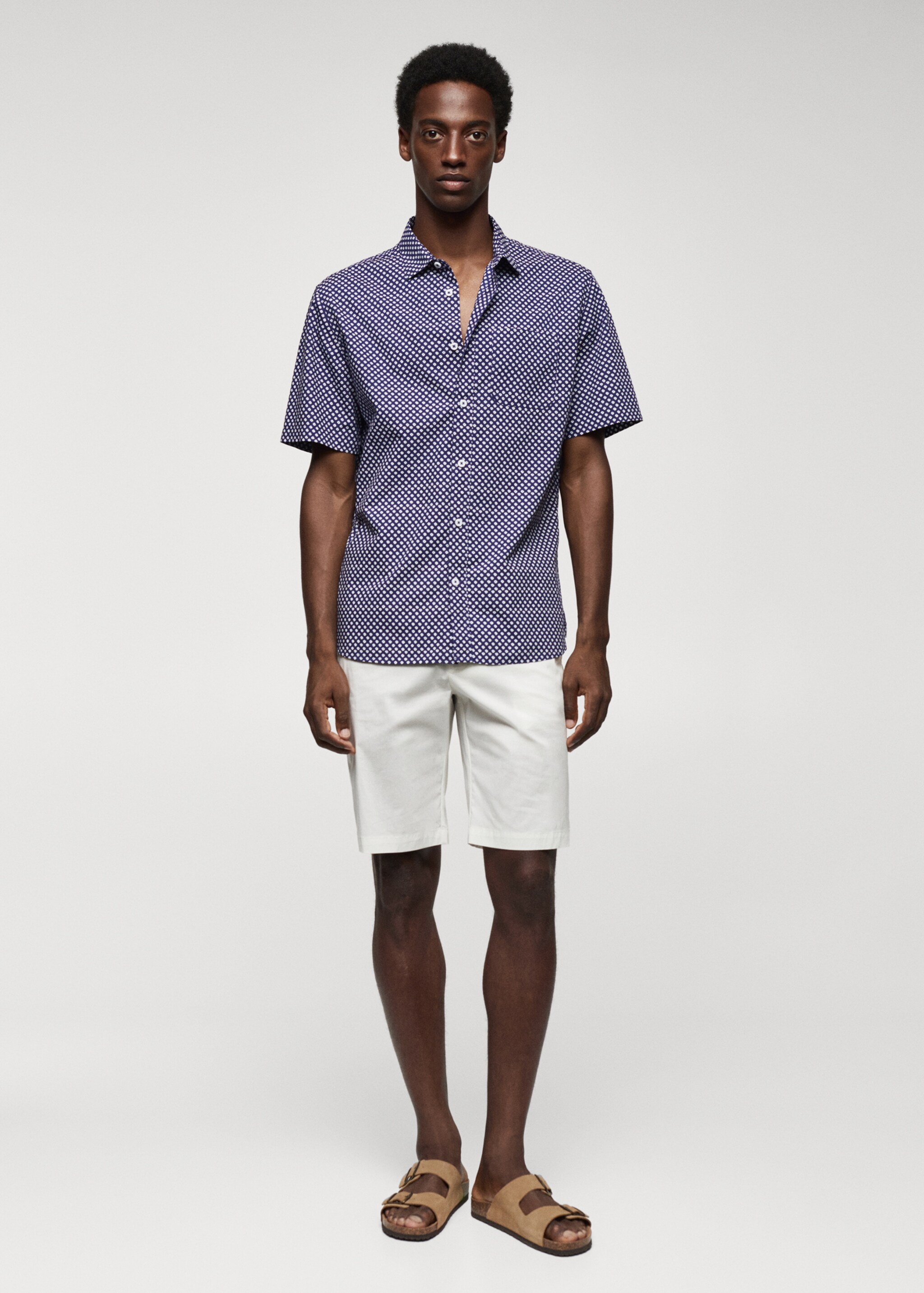 100% cotton short-sleeved mirco-patterned shirt - General plane, Ink Blue. Ref: 57005793-00.