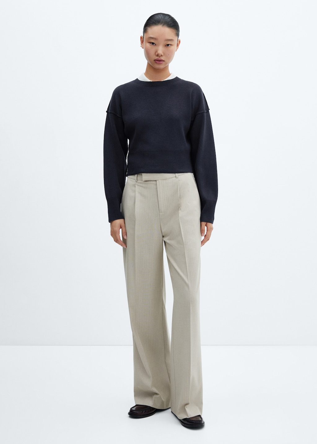 Frayed trim drop shoulder sweater outlet