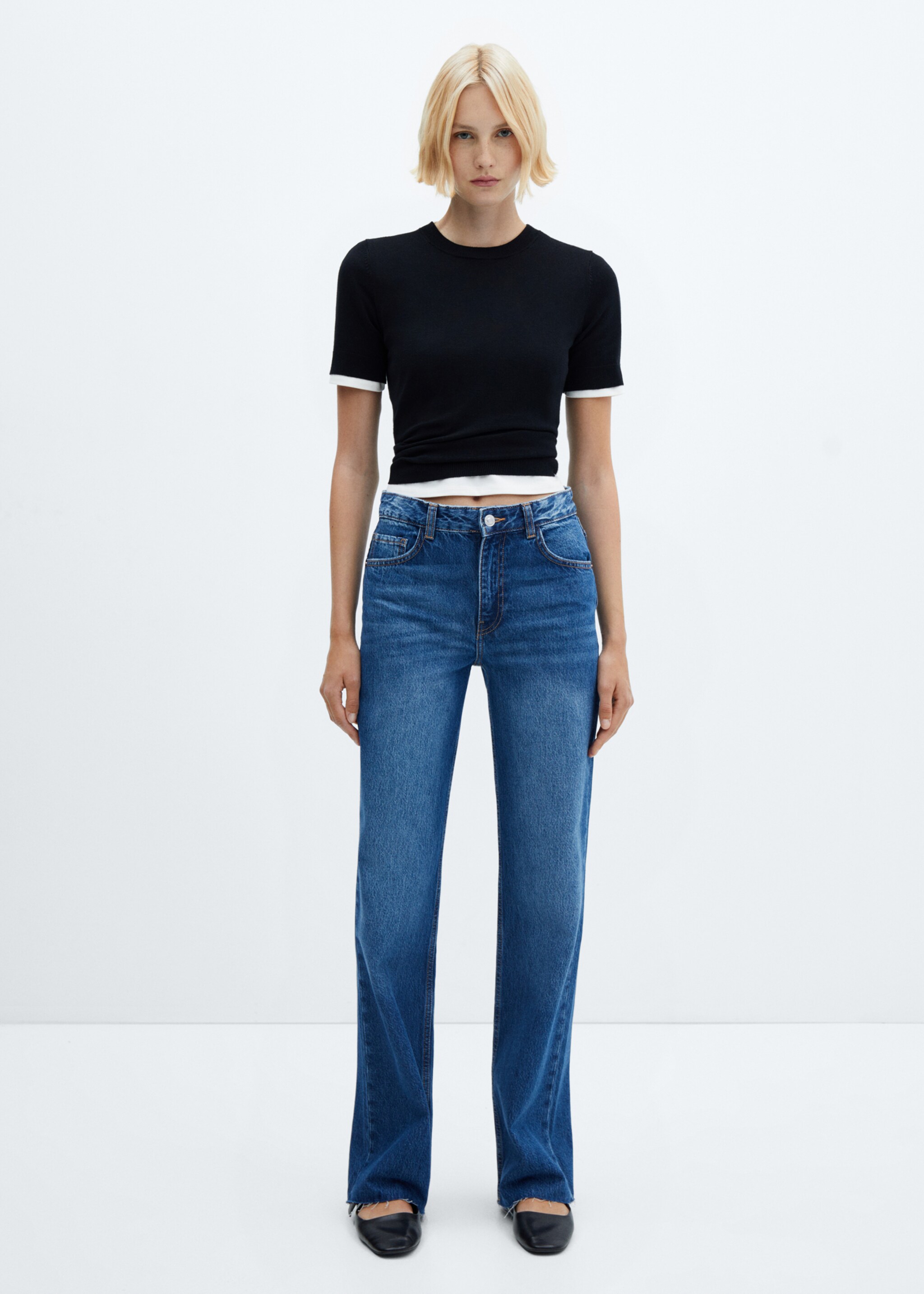 Wide leg mid-rise jeans - General plane, Dark Blue. Ref: 57005977-00.