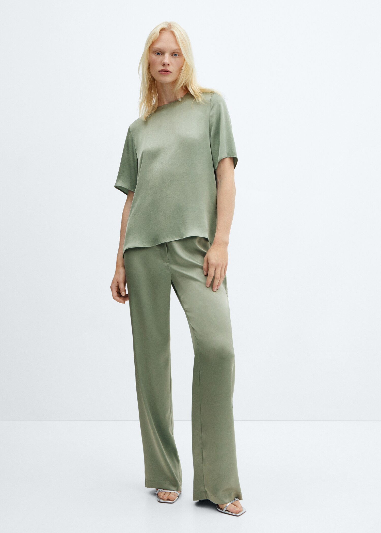 Satin trousers with elastic waist - General plane