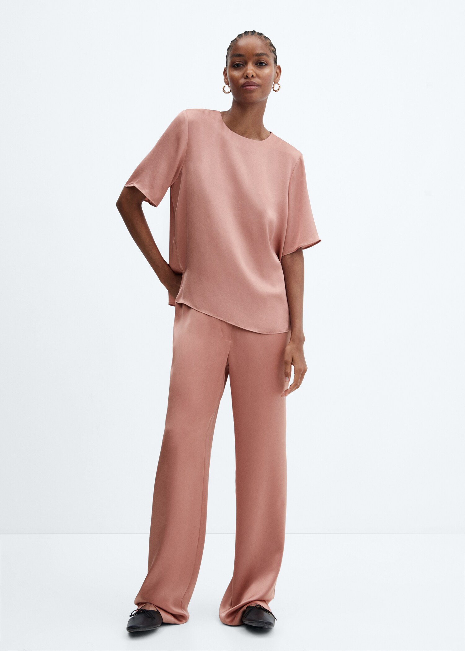 Satin trousers with elastic waist - General plane