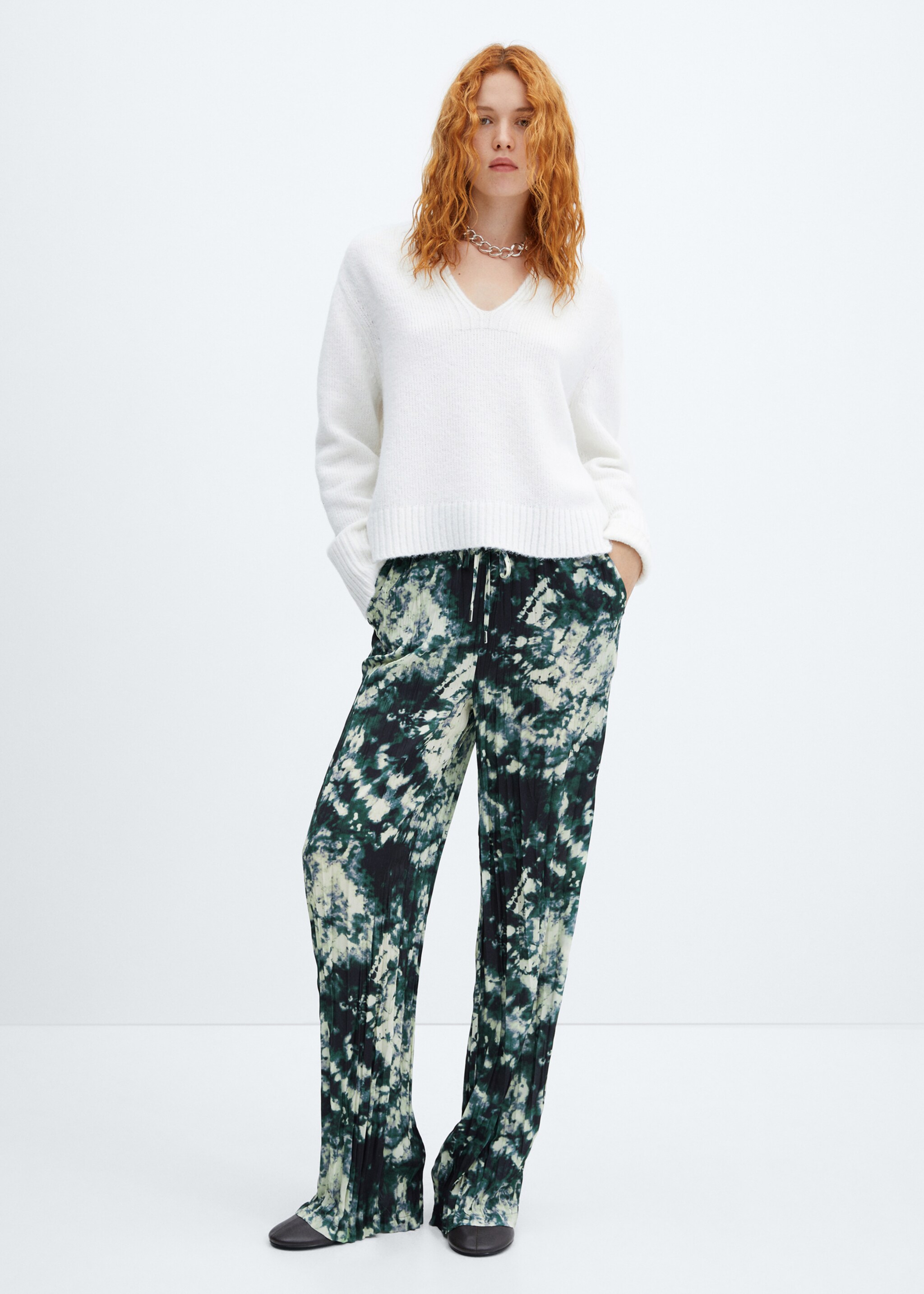 Pleated tie-dye trousers - General plane, Green. Ref: 57006030-00.