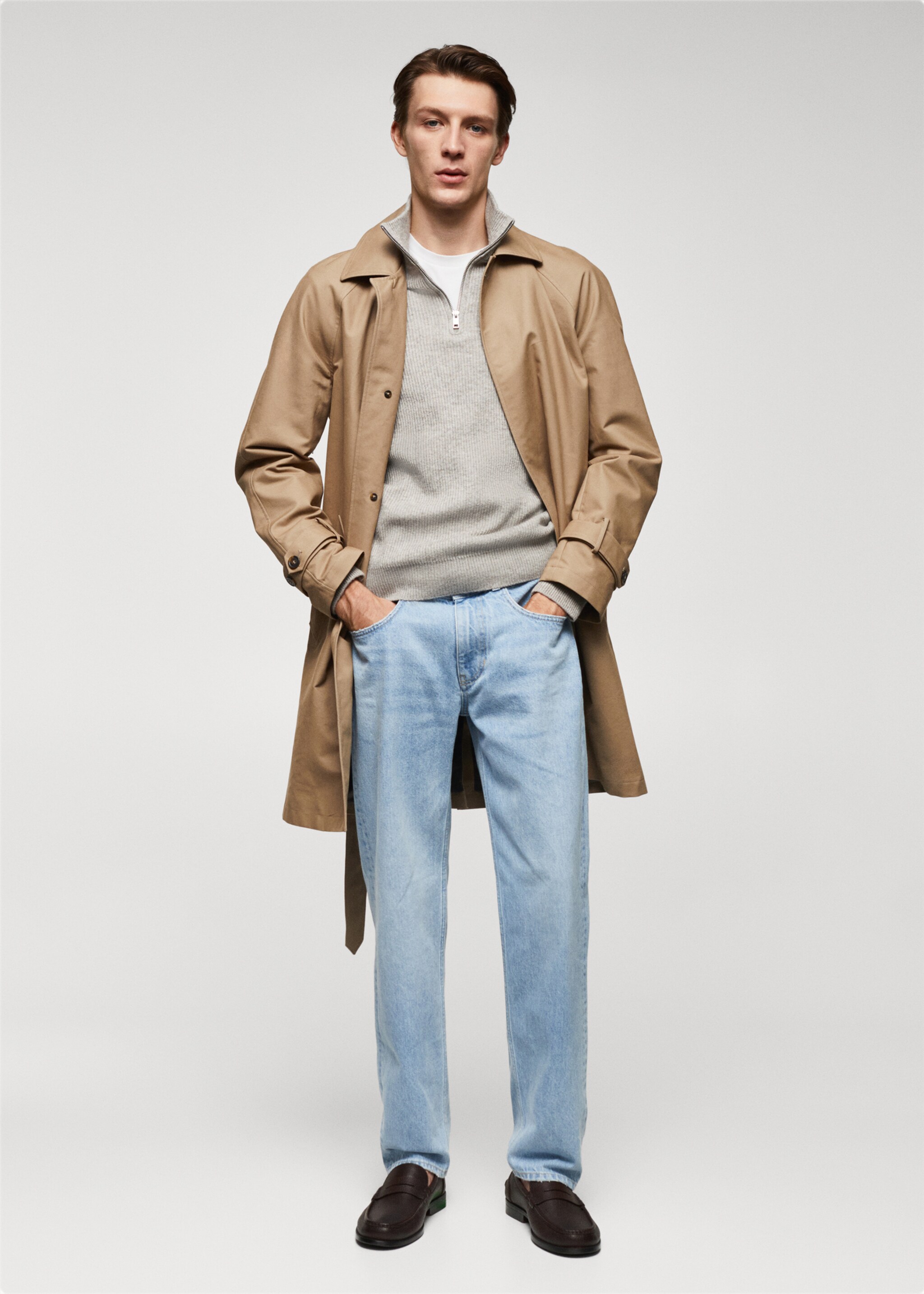 Ribbed sweater with zip - General plane, Sand. Ref: 57007728-00.