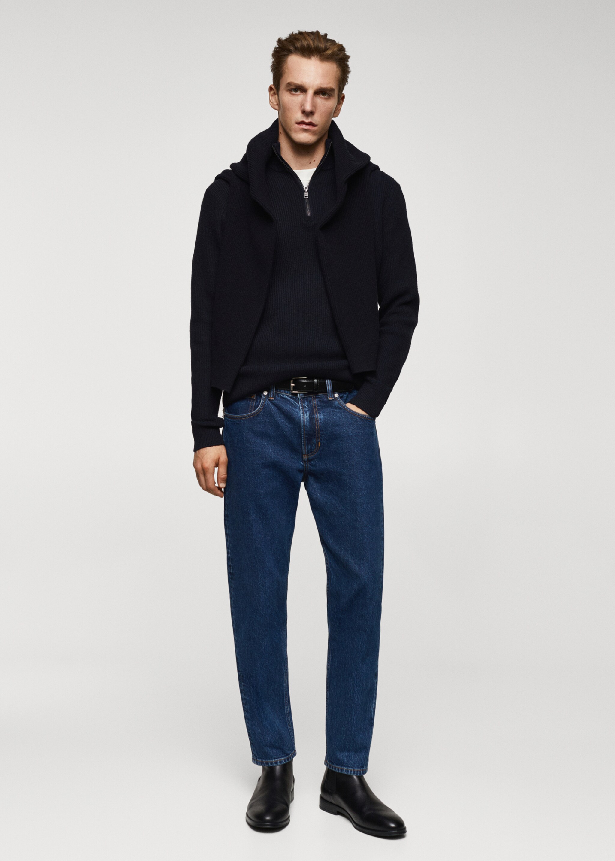 Ribbed sweater with zip - General plane, Navy. Ref: 57007728-00.