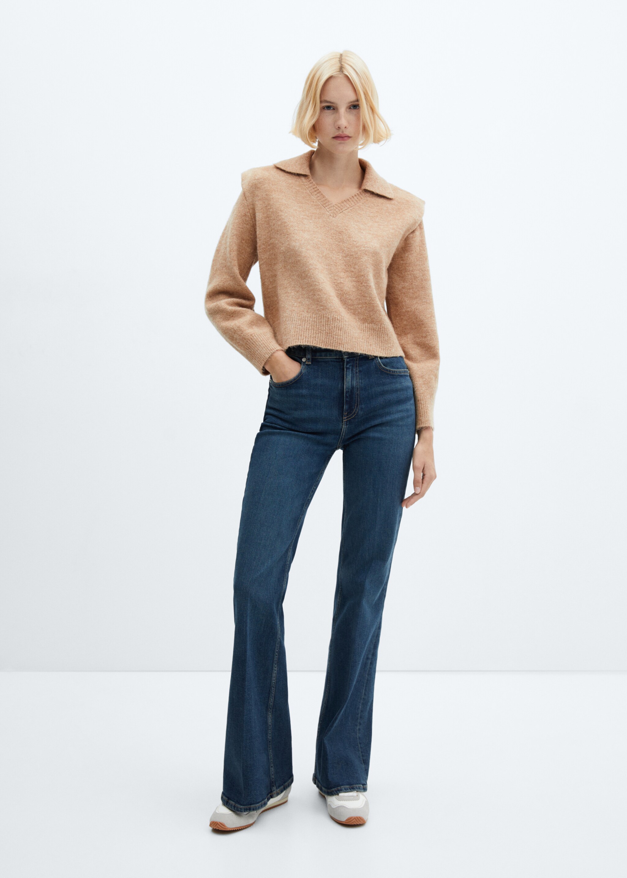 Polo-neck sweater with shoulder pads - General plane, Medium Brown. Ref: 57007758-00.