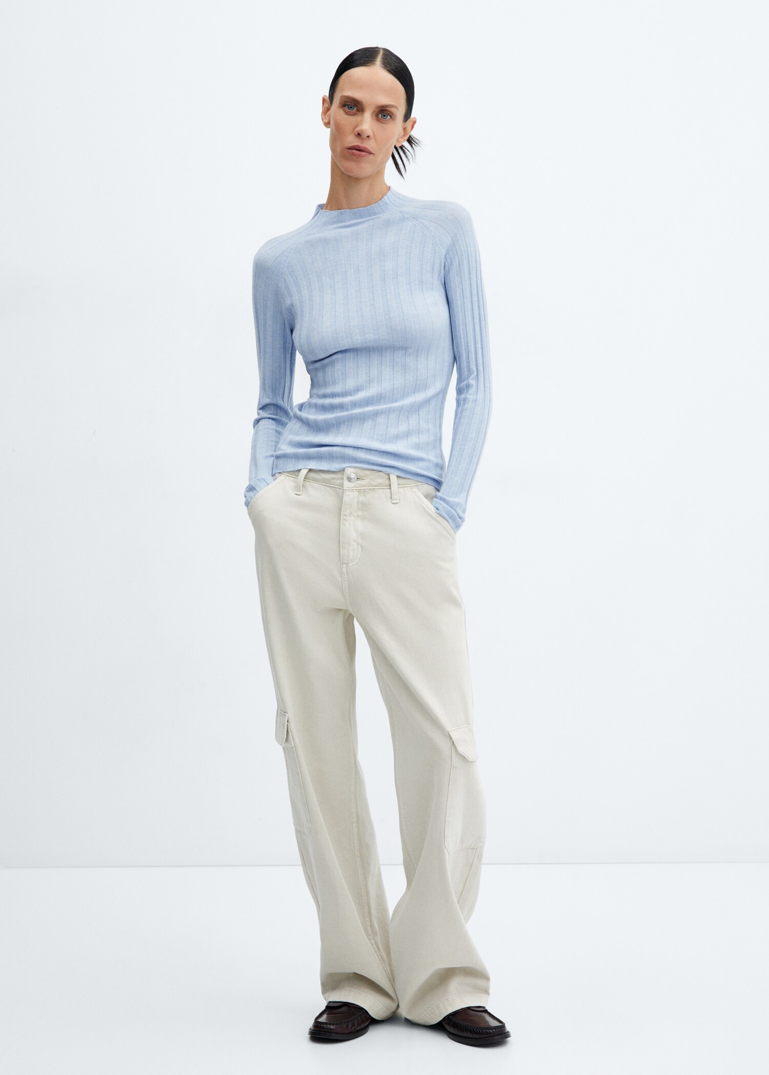 Ribbed sweater with perkins neck - General plane