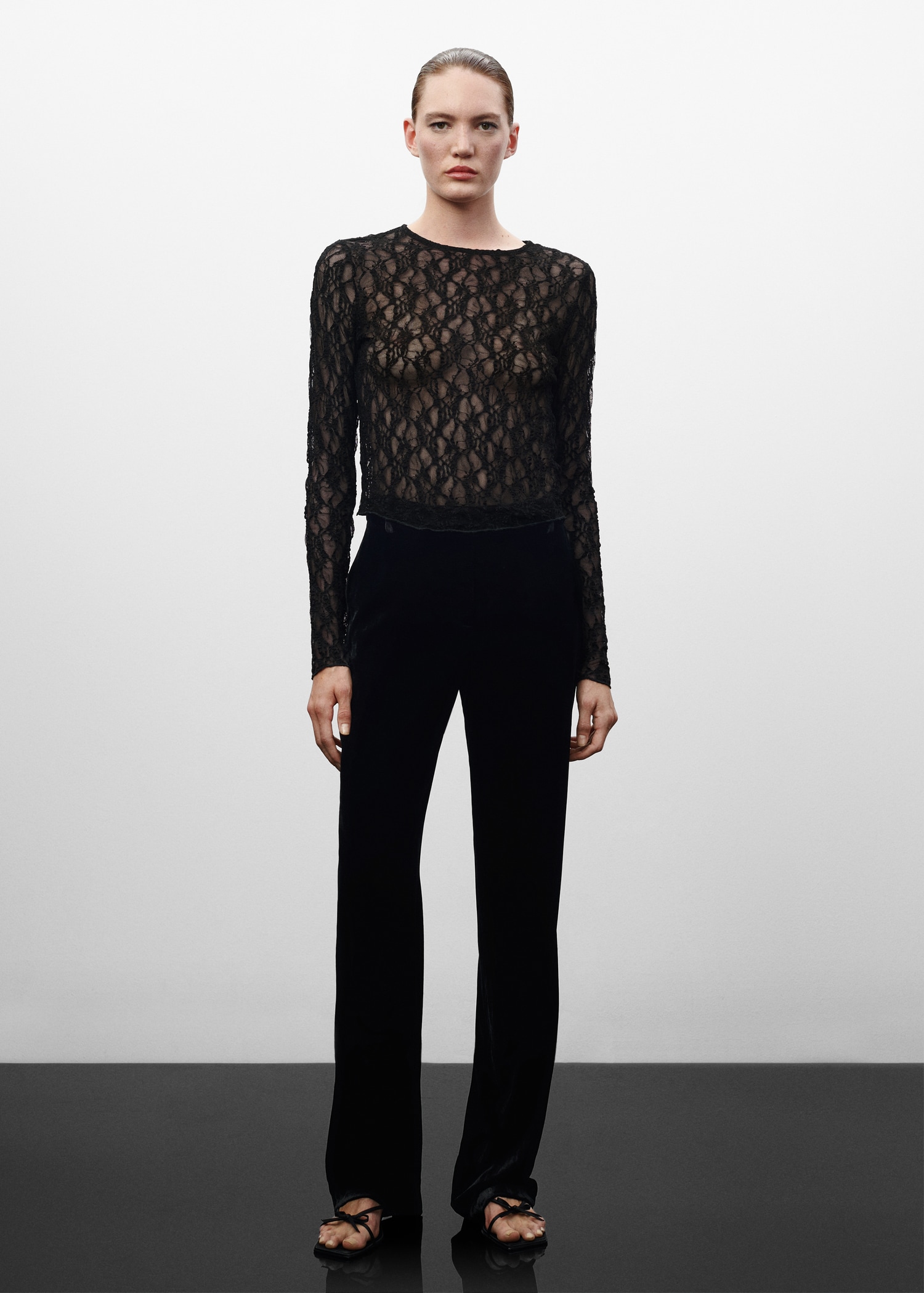 Blusas Crop Top Manga Larga De Encaje Manga Corta Blusas De Encaje