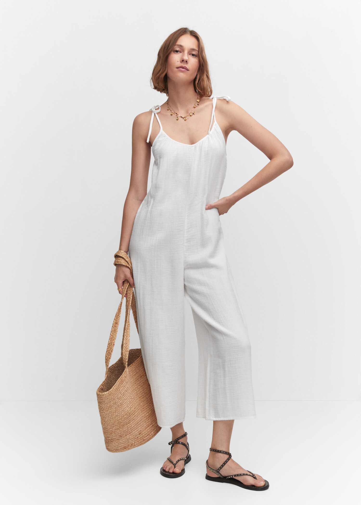 Textured jumpsuit with bows - General plane