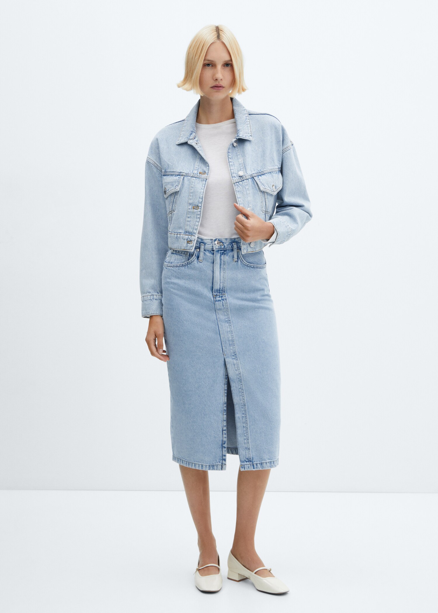 Cropped denim jacket - General plane