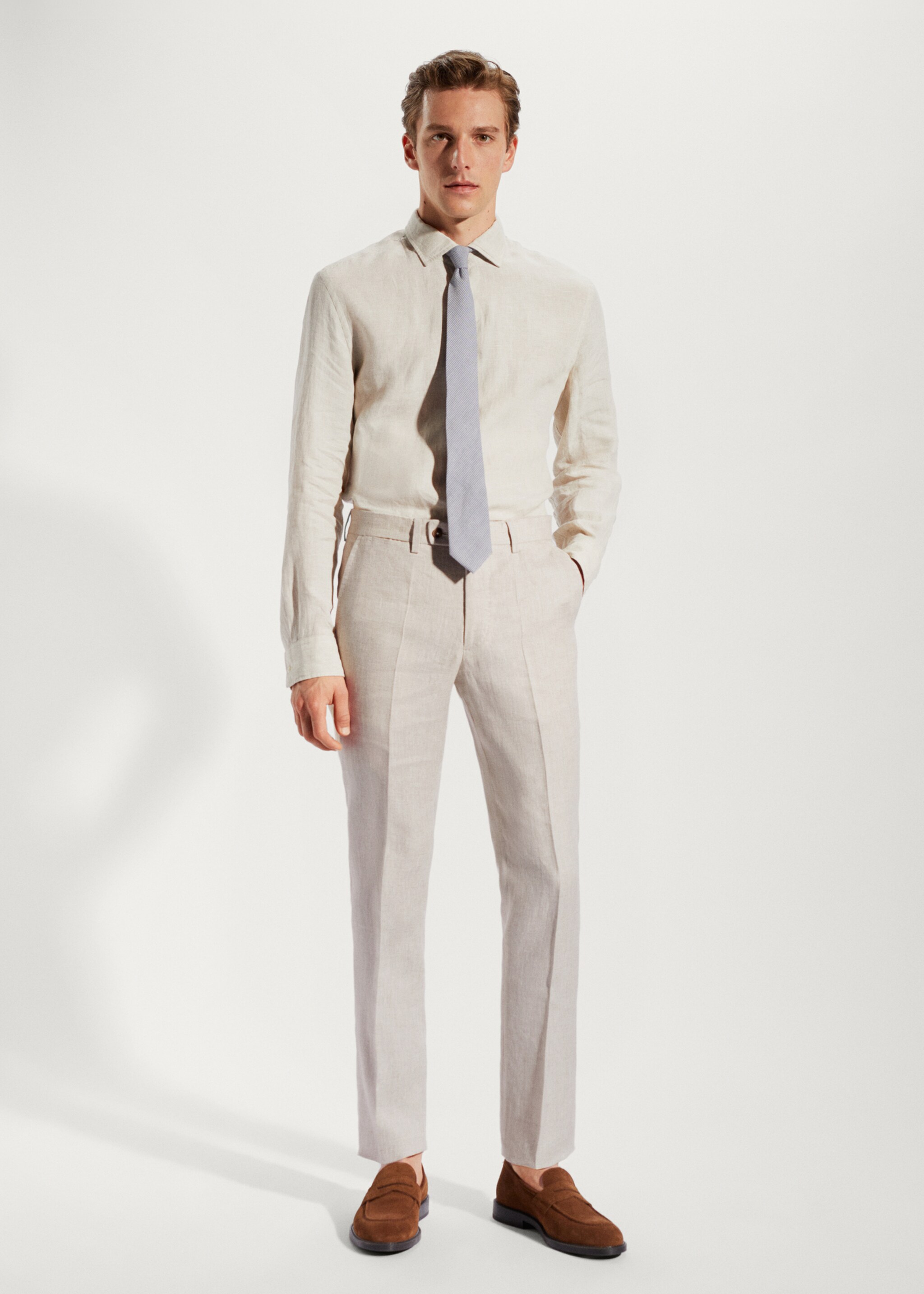 100% linen suit trousers - General plane, Beige. Ref: 57010553-00.