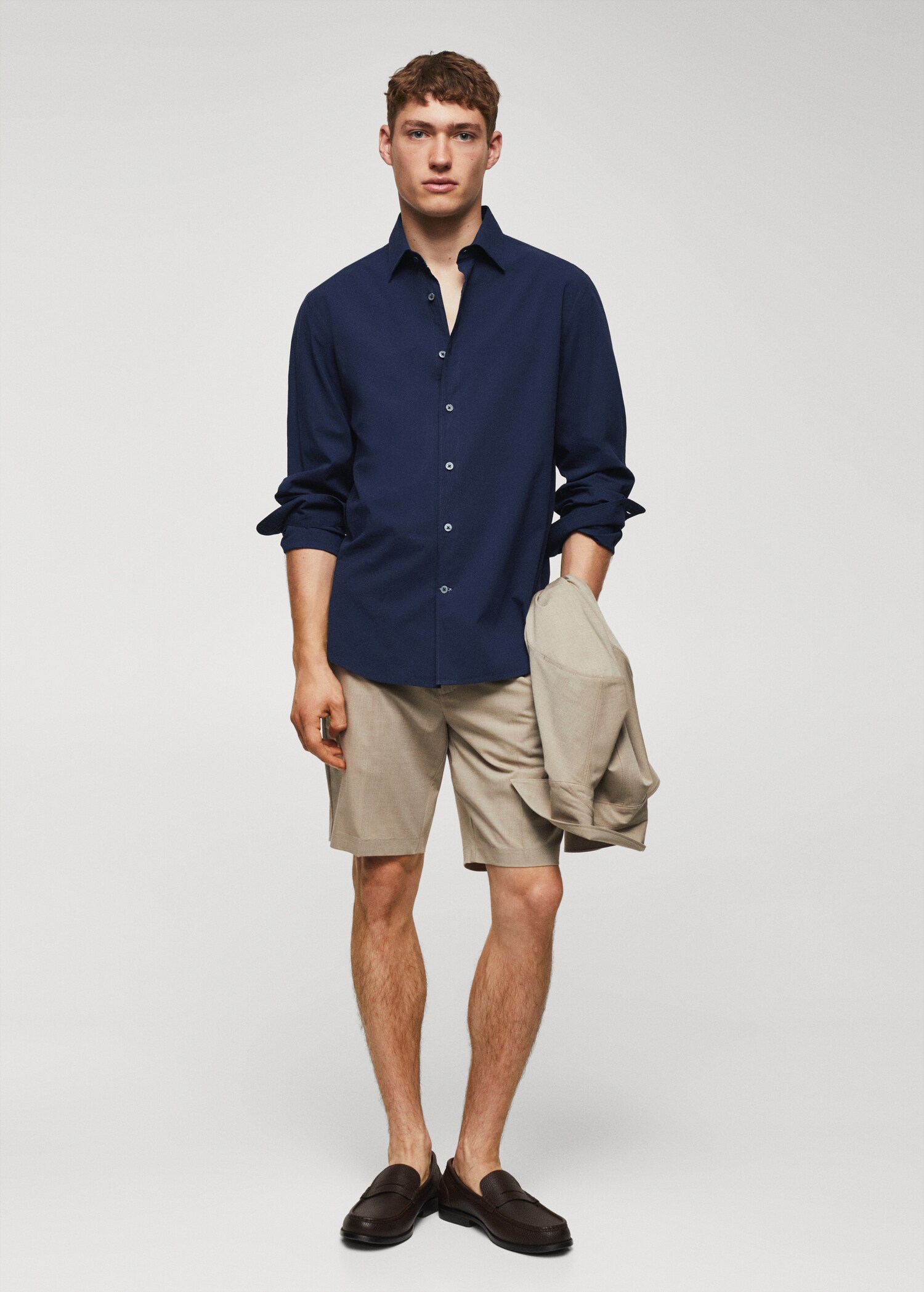 Camisa slim fit cotó seersucker - Pla general