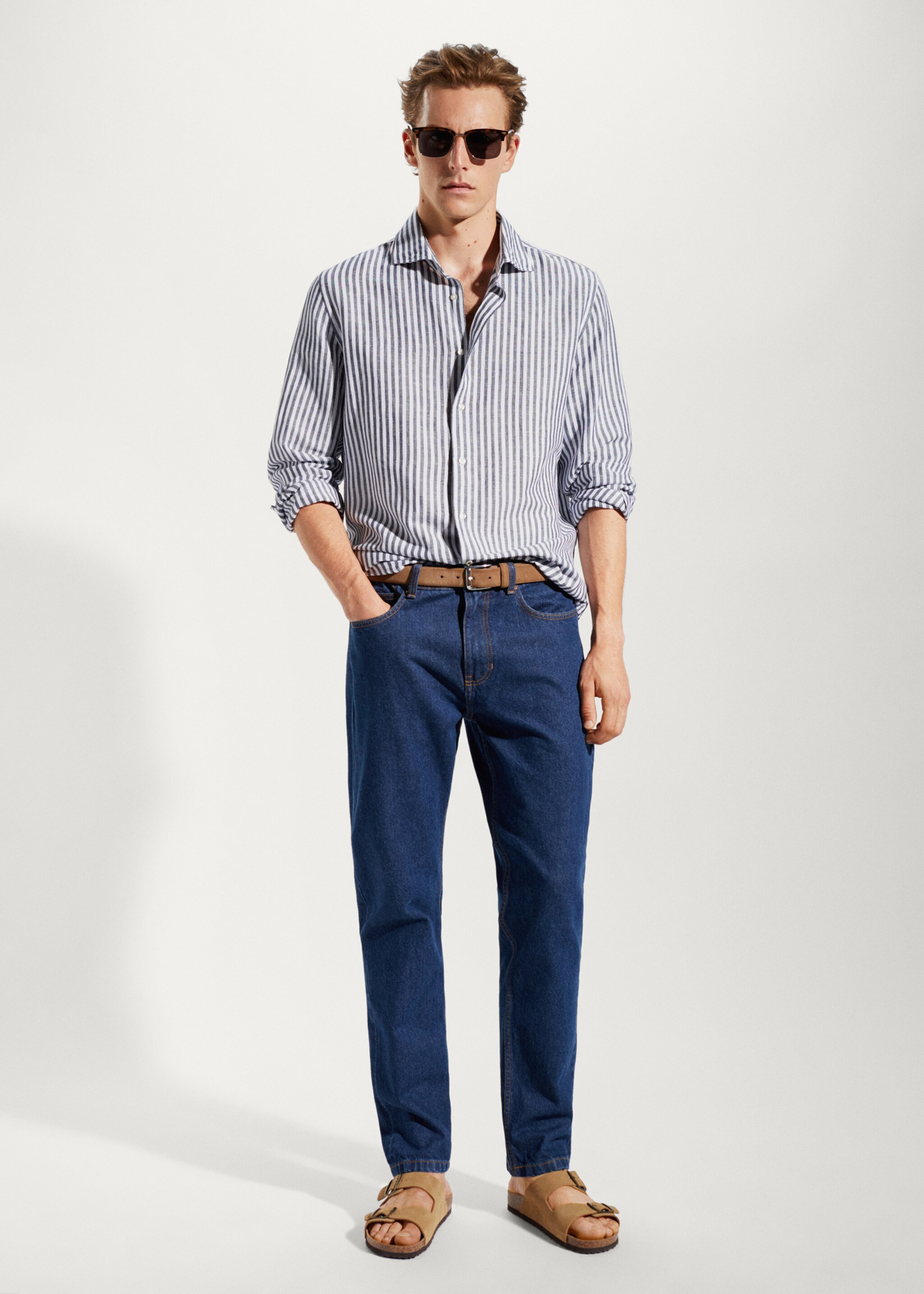 Slim fit striped linen shirt - General plane, Navy. Ref: 57010622-00.