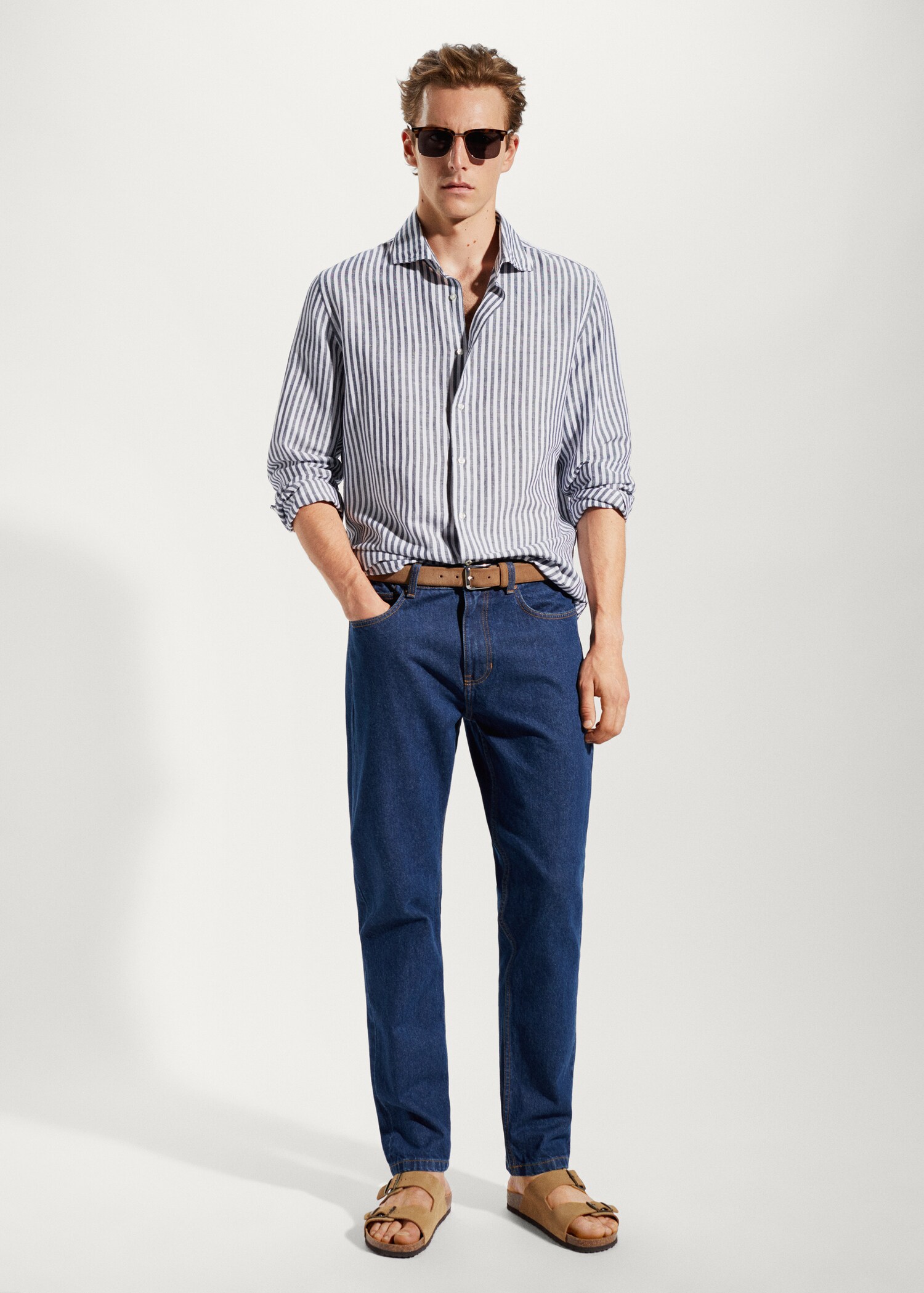 Slim fit prugasta lanena košulja - Opći prikaz