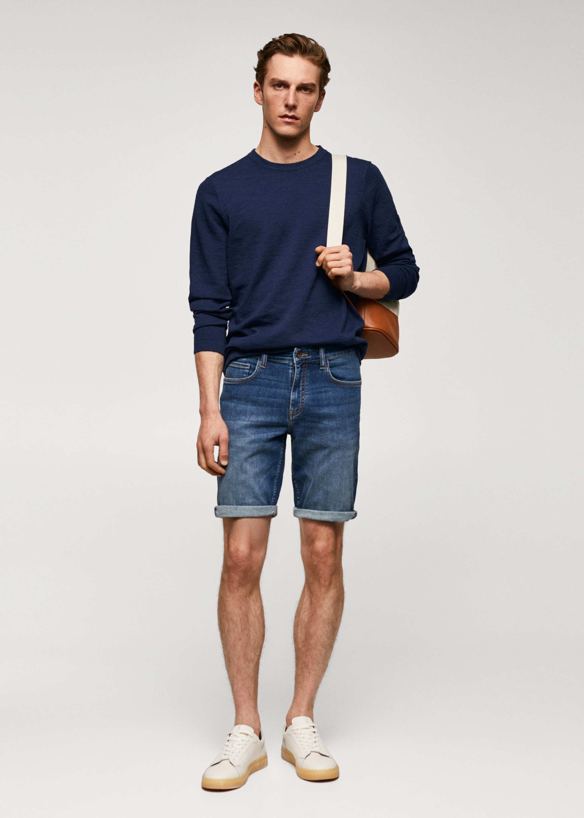Slim-fit denim bermuda shorts - General plane, Dark Blue. Ref: 57010684-00.