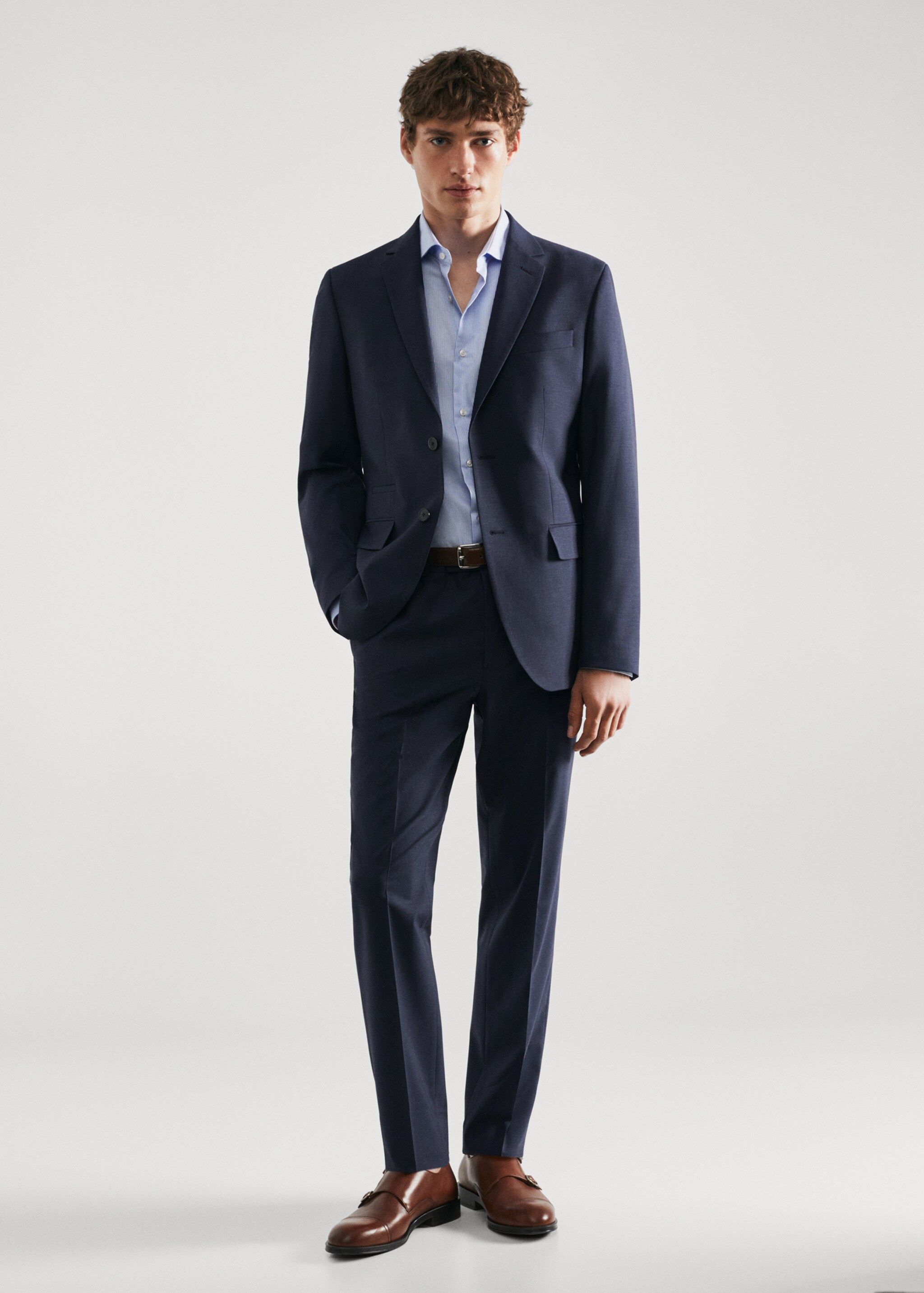 Slim-fit twill pinstripe suit shirt - General plane