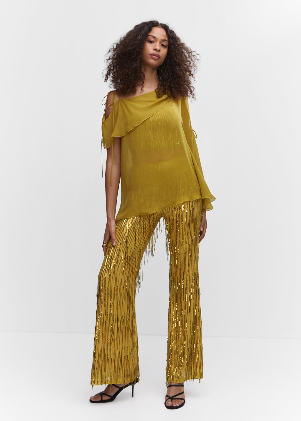 Metallic fringed trousers - Women | MANGO OUTLET USA