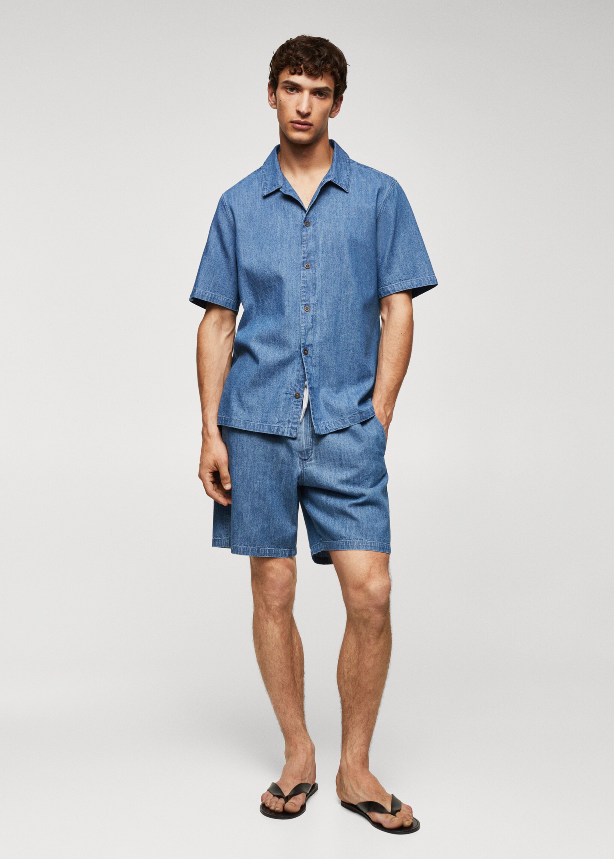 Košile chambray 100% bavlna - Celkový náhled, Středně modrá. Ref: 57010724-00.