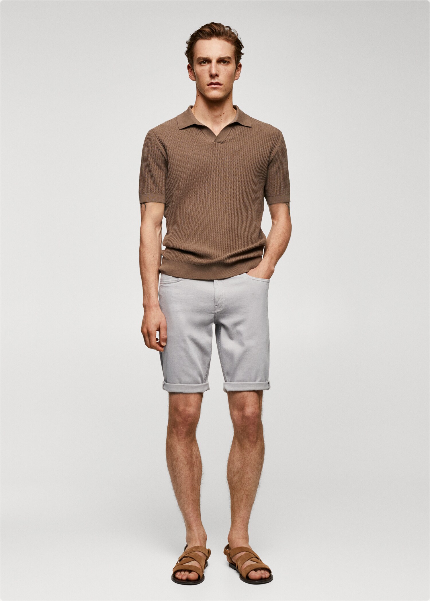 Slim-fit denim bermuda shorts - General plane