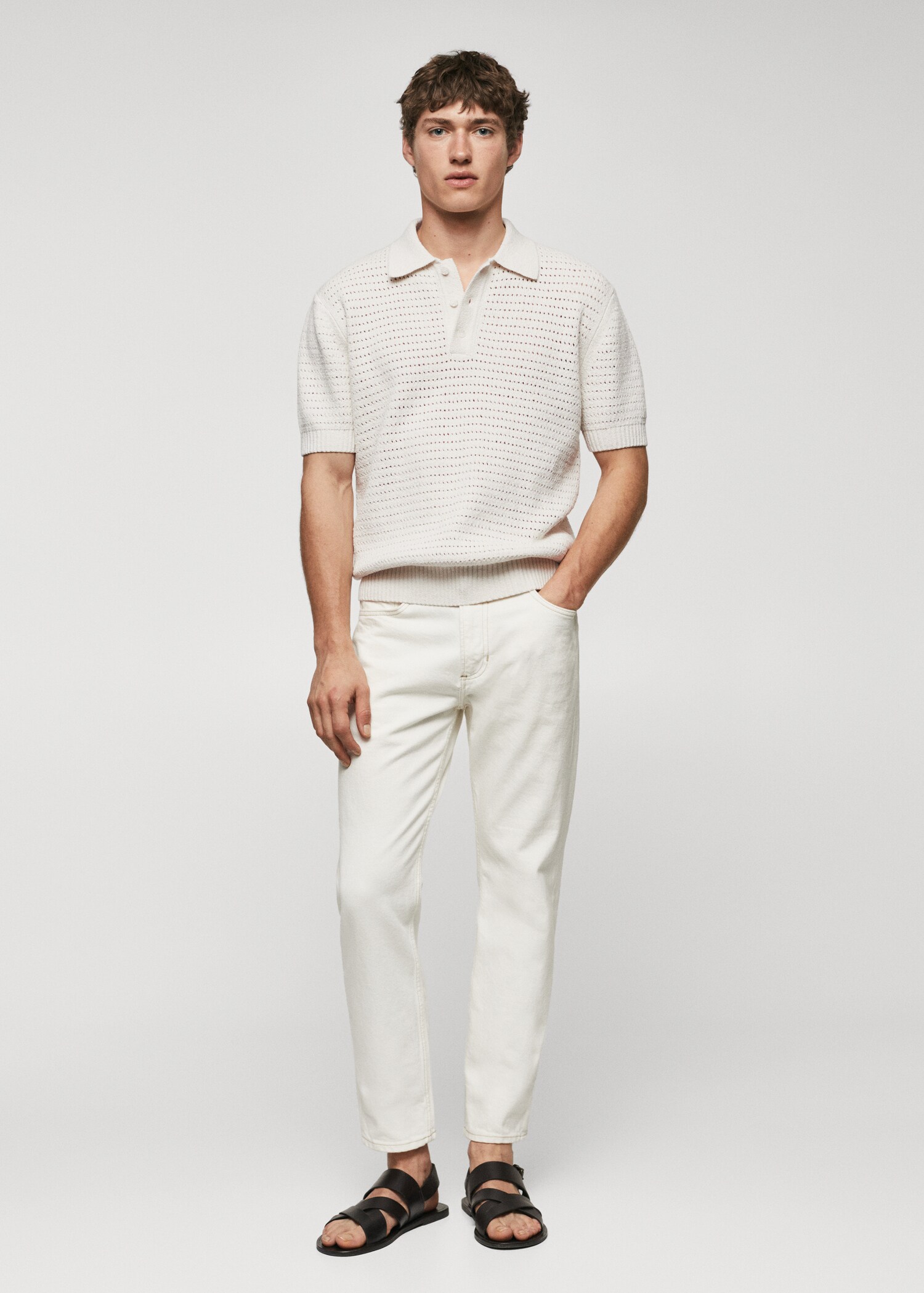 Openwork cotton knitte polo shirt - General plane