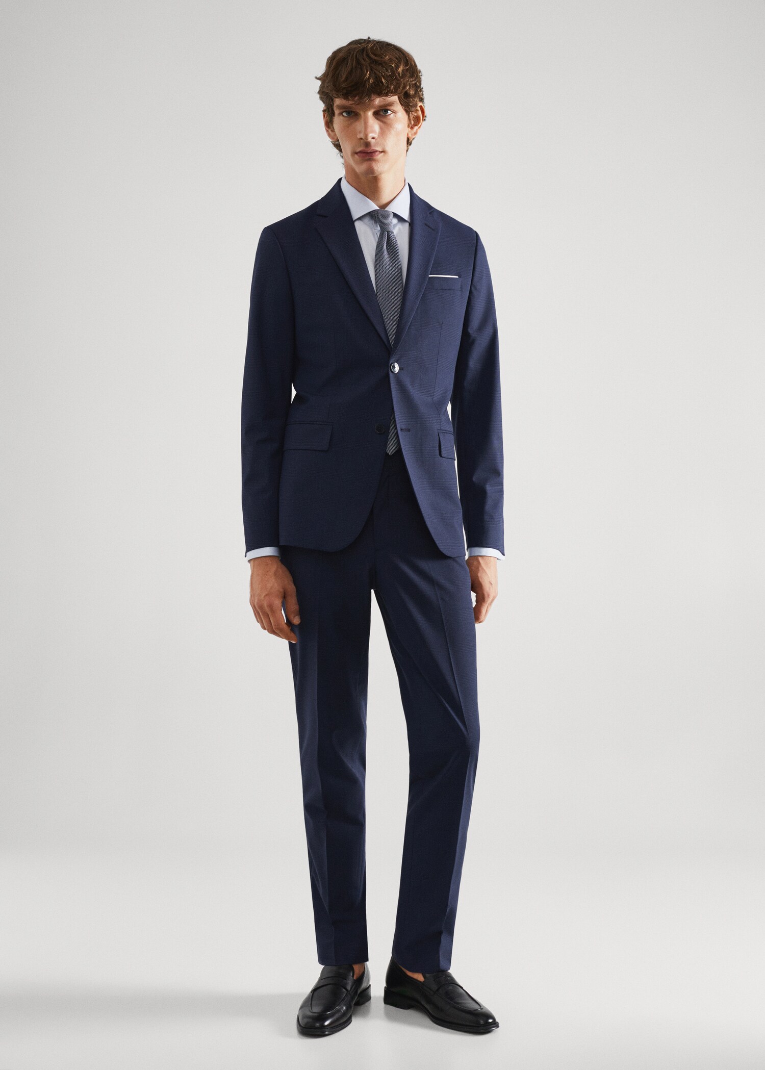 Slim-fit check wool suit jacket - General plane