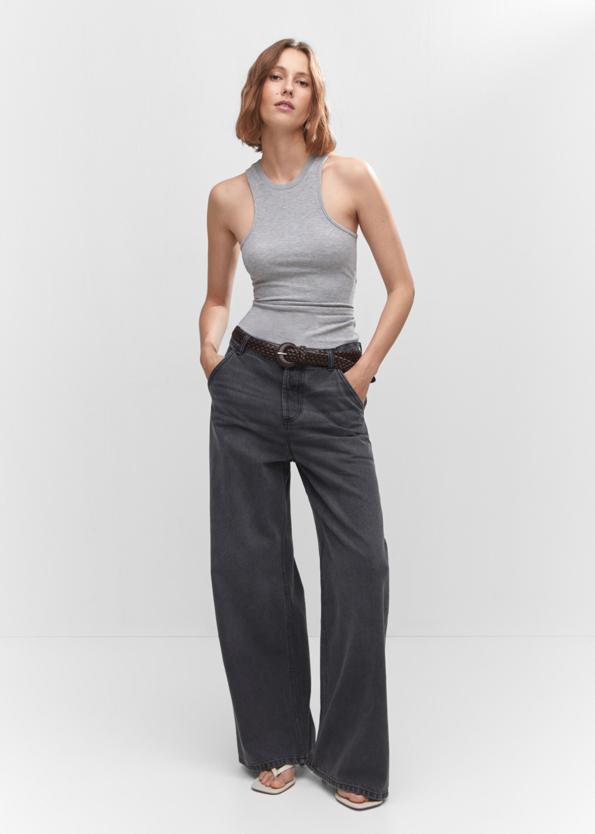 Ribbed strap top - General plane, Light Heather Grey. Ref: 57012886-00.