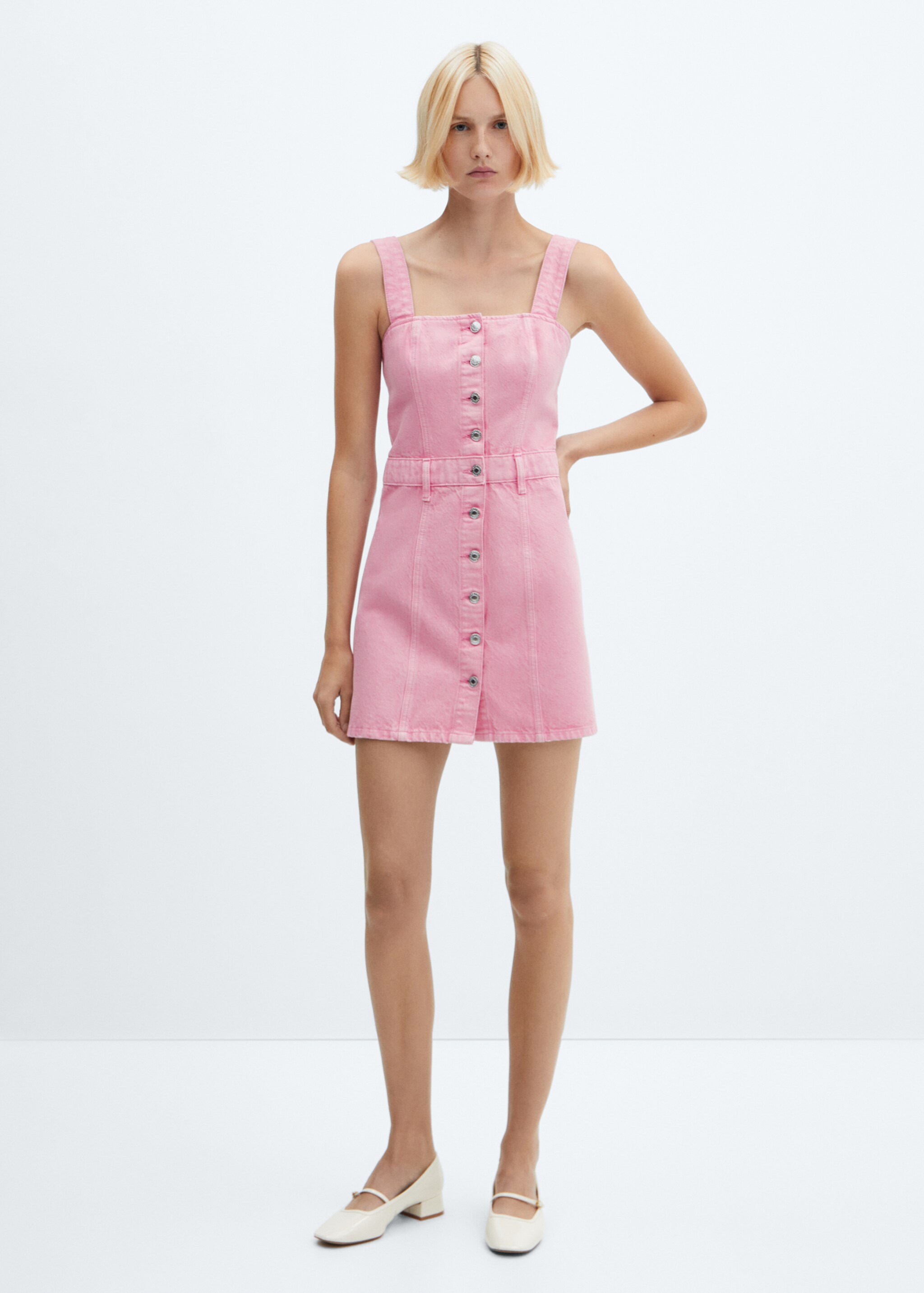 Button denim dress - General plane, Bubblegum Pink. Ref: 57012896-00.