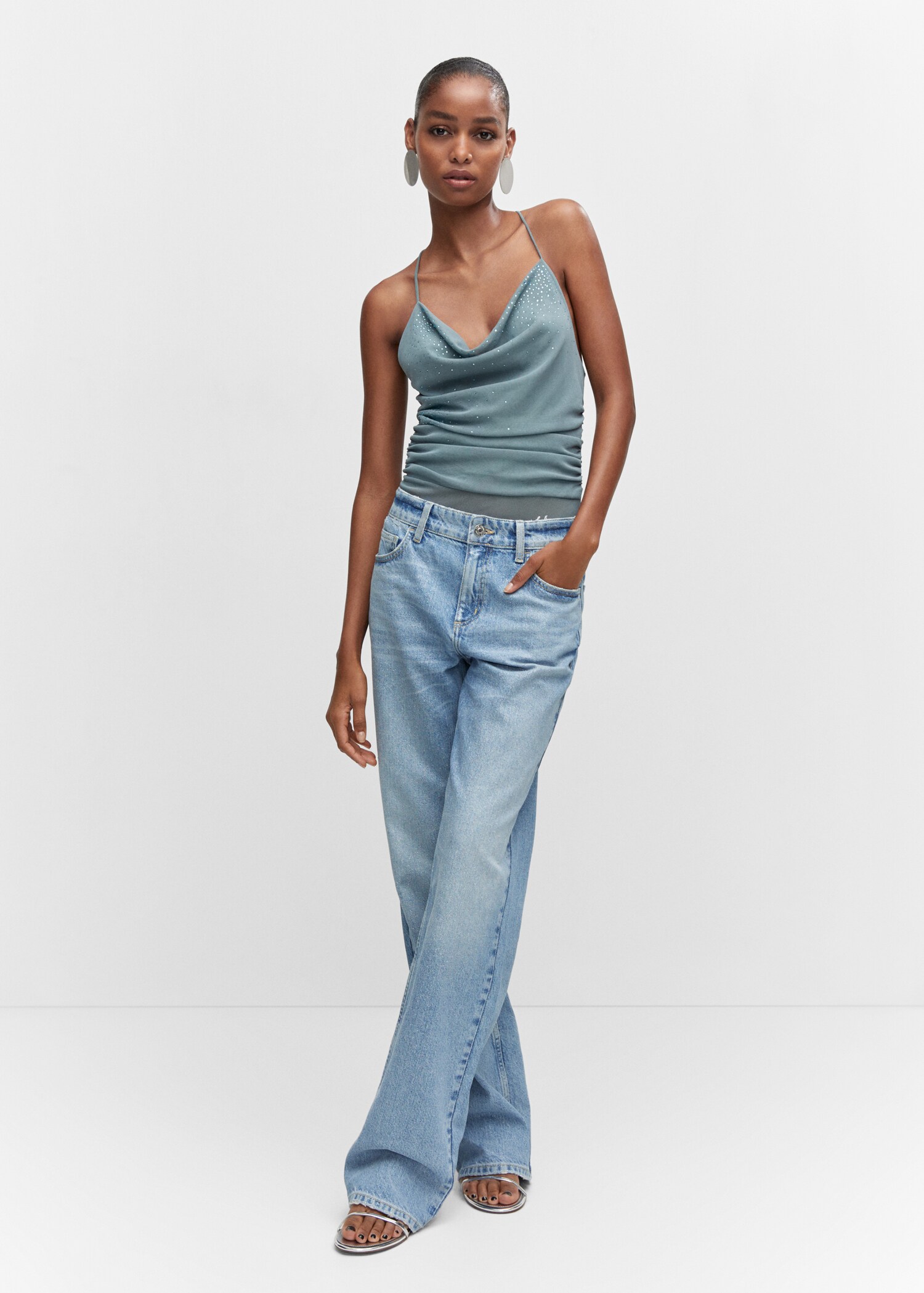 Shiny straight-leg jeans - General plane