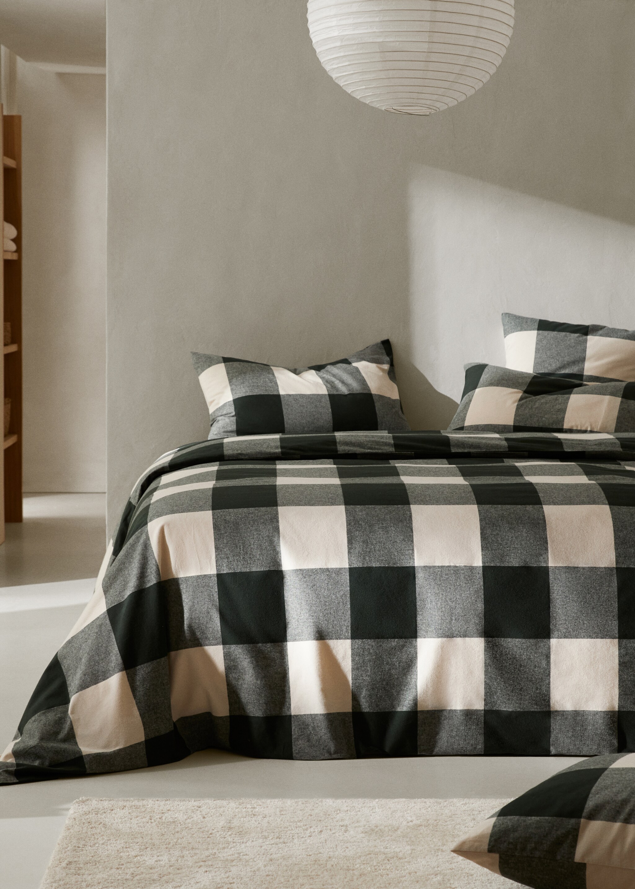 Checked design flannel duvet cover Super King bed - General plane, Dark Green. Ref: 57014058-00.