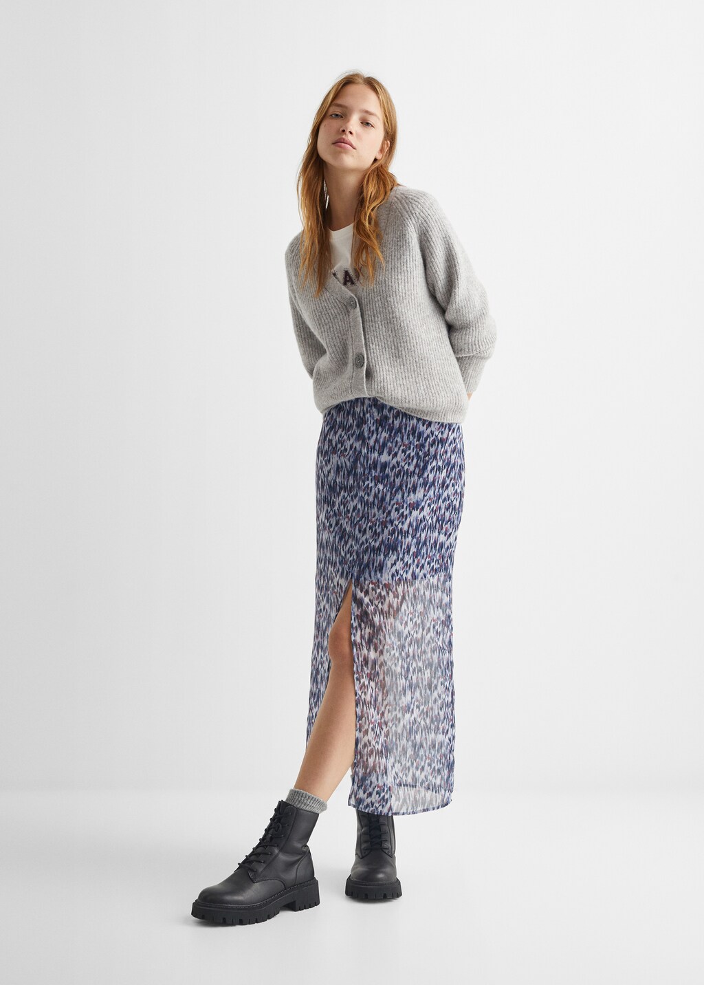 Slit printed long skirt - Teen Girl | MANGO OUTLET USA