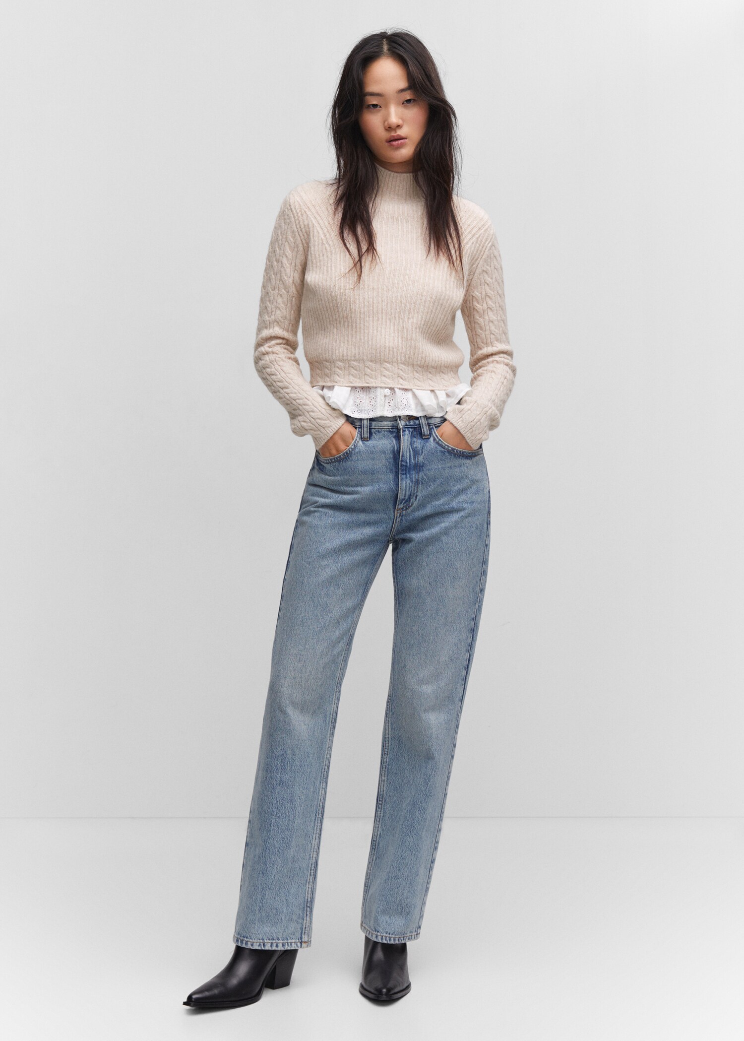 Braided sweater with perkins neck - General plane