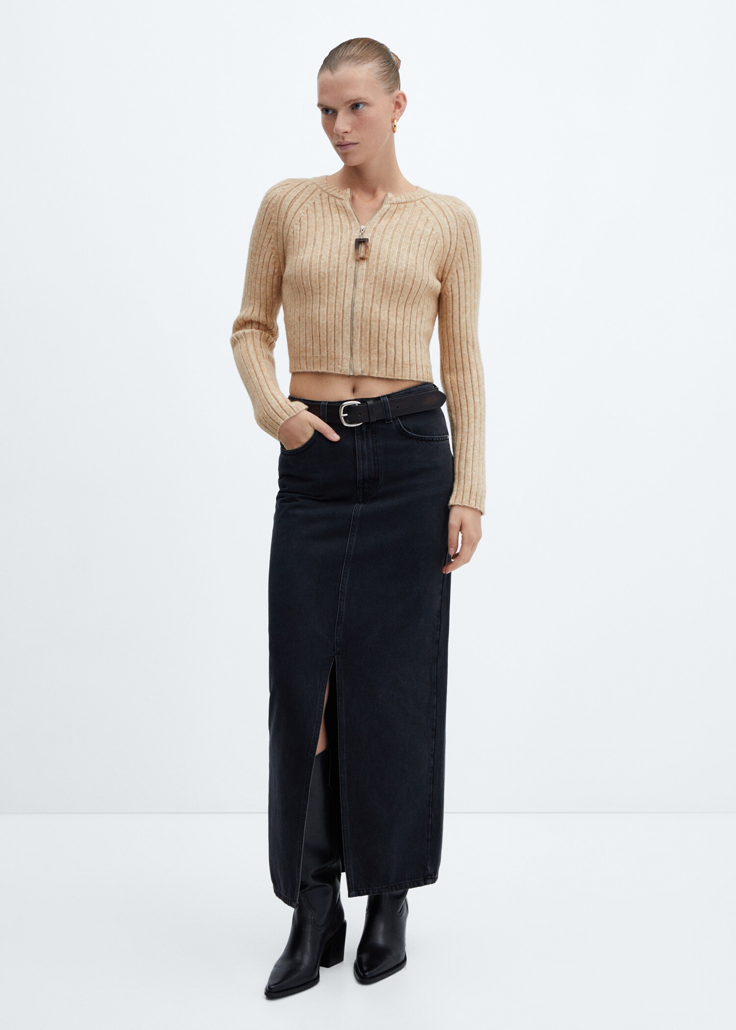 Ribbed cardigan with zip detail - General plane