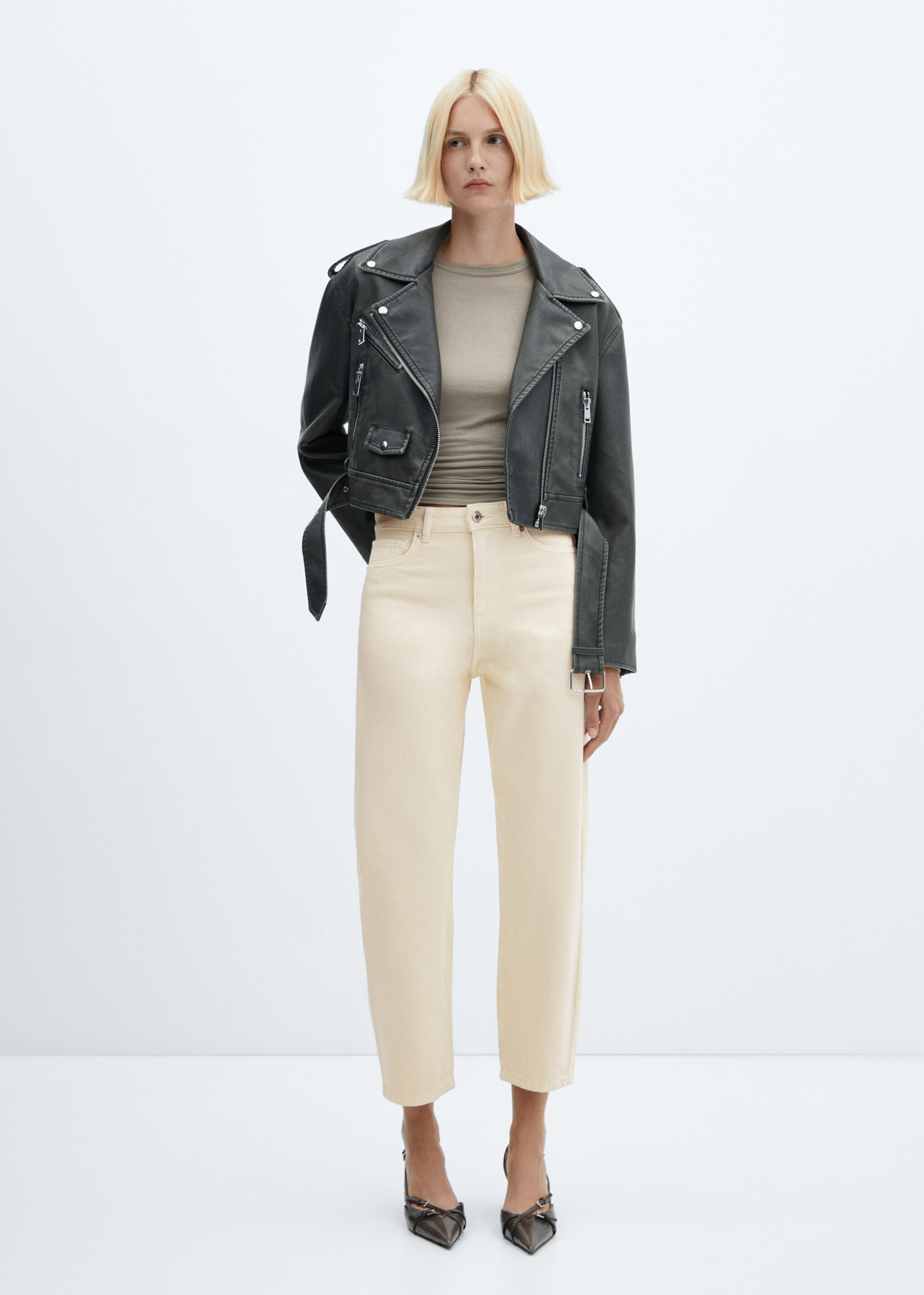 High-waist slouchy jeans - General plane, Ecru. Ref: 57015972-00.