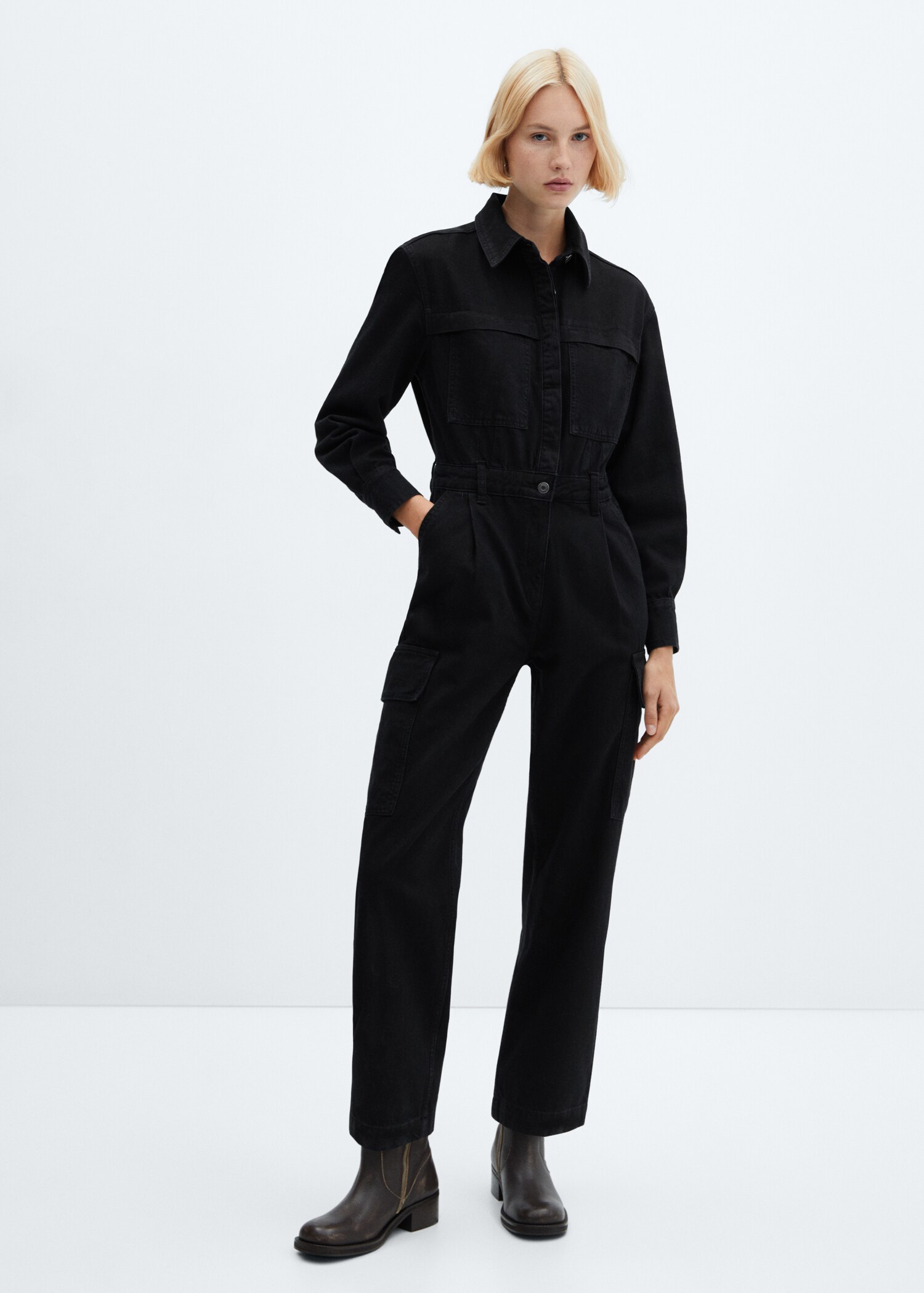 Denim cargo jumpsuit - General plane