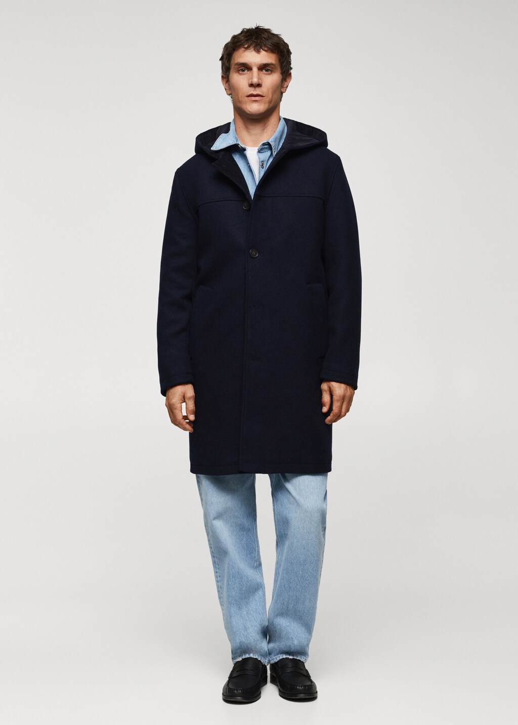Recycled wool coat with hood - Men | MANGO OUTLET USA