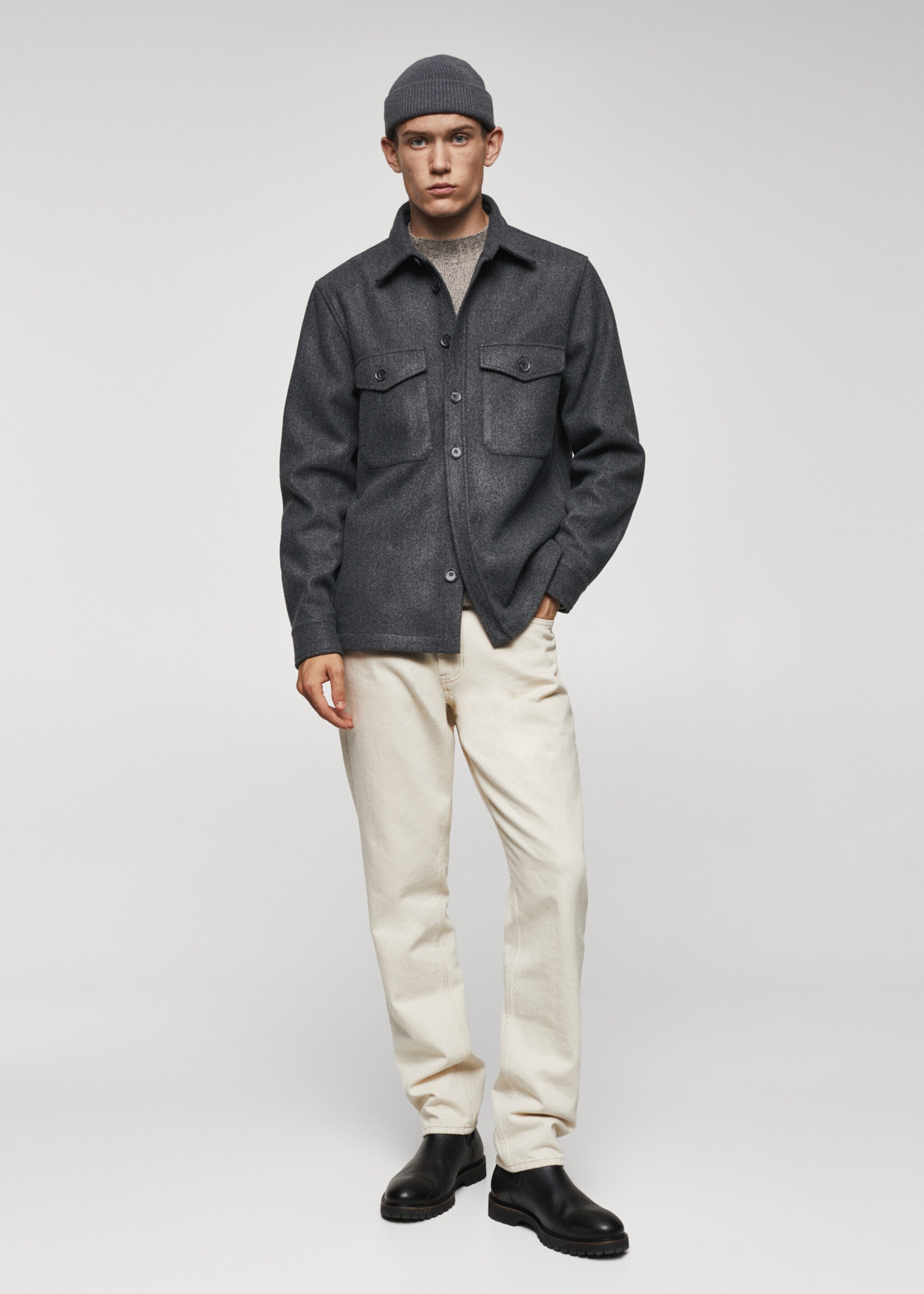 Flannel overshirt with pockets - General plane, Charcoal. Ref: 57017738-00.