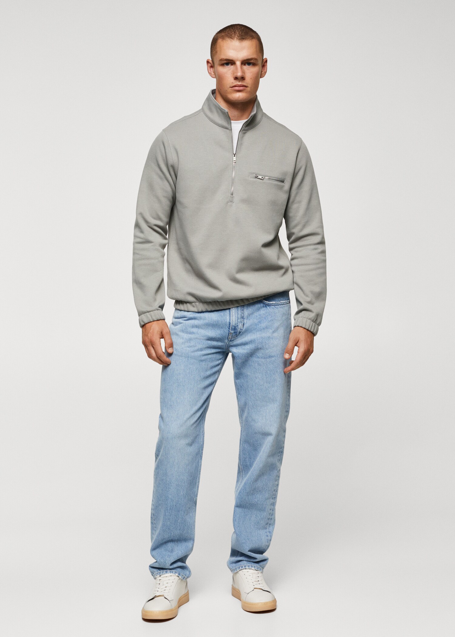 Sweat-shirt coton col zippé - Plan général
