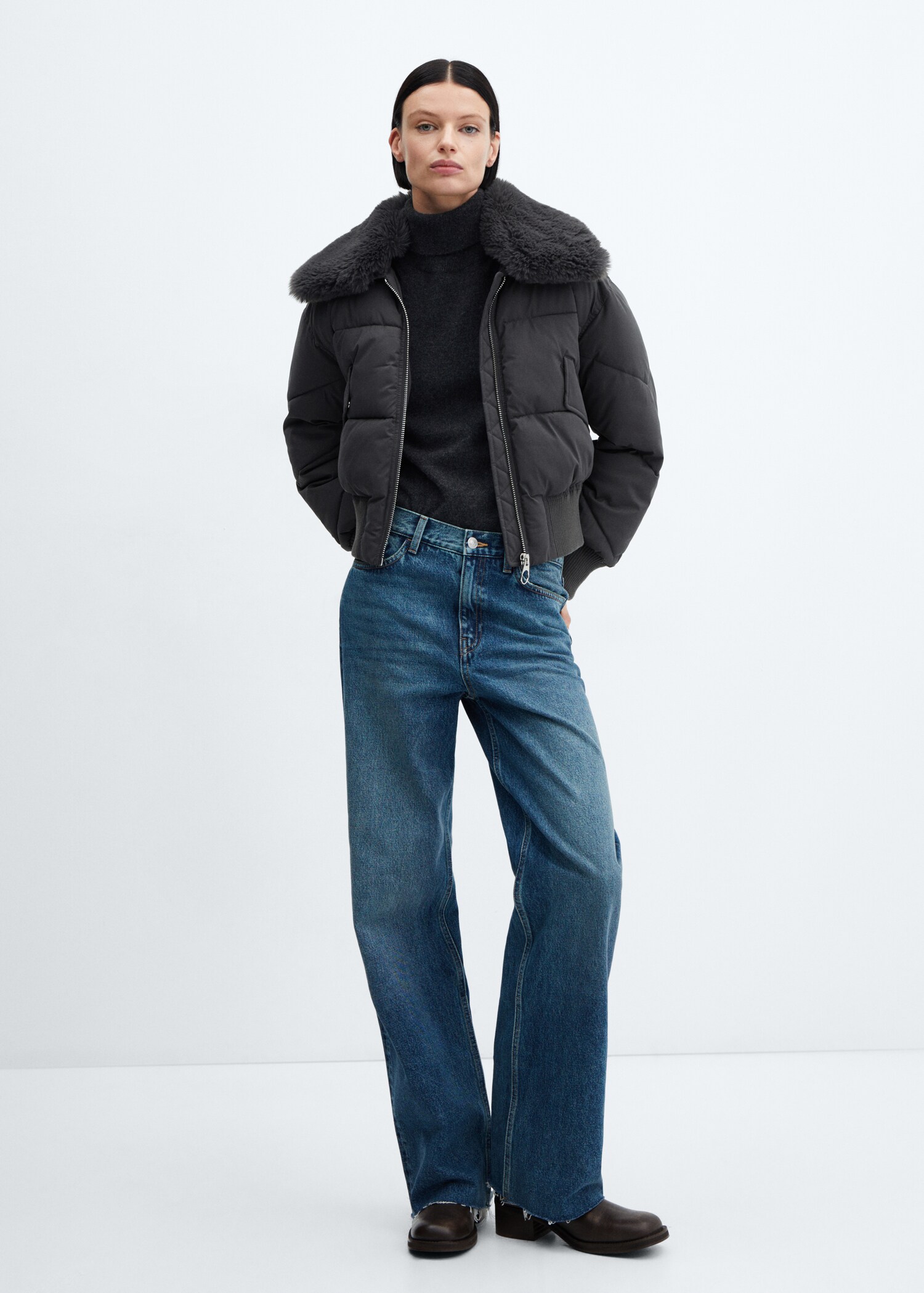 Bomber anorak with fur-effect collar - General plane