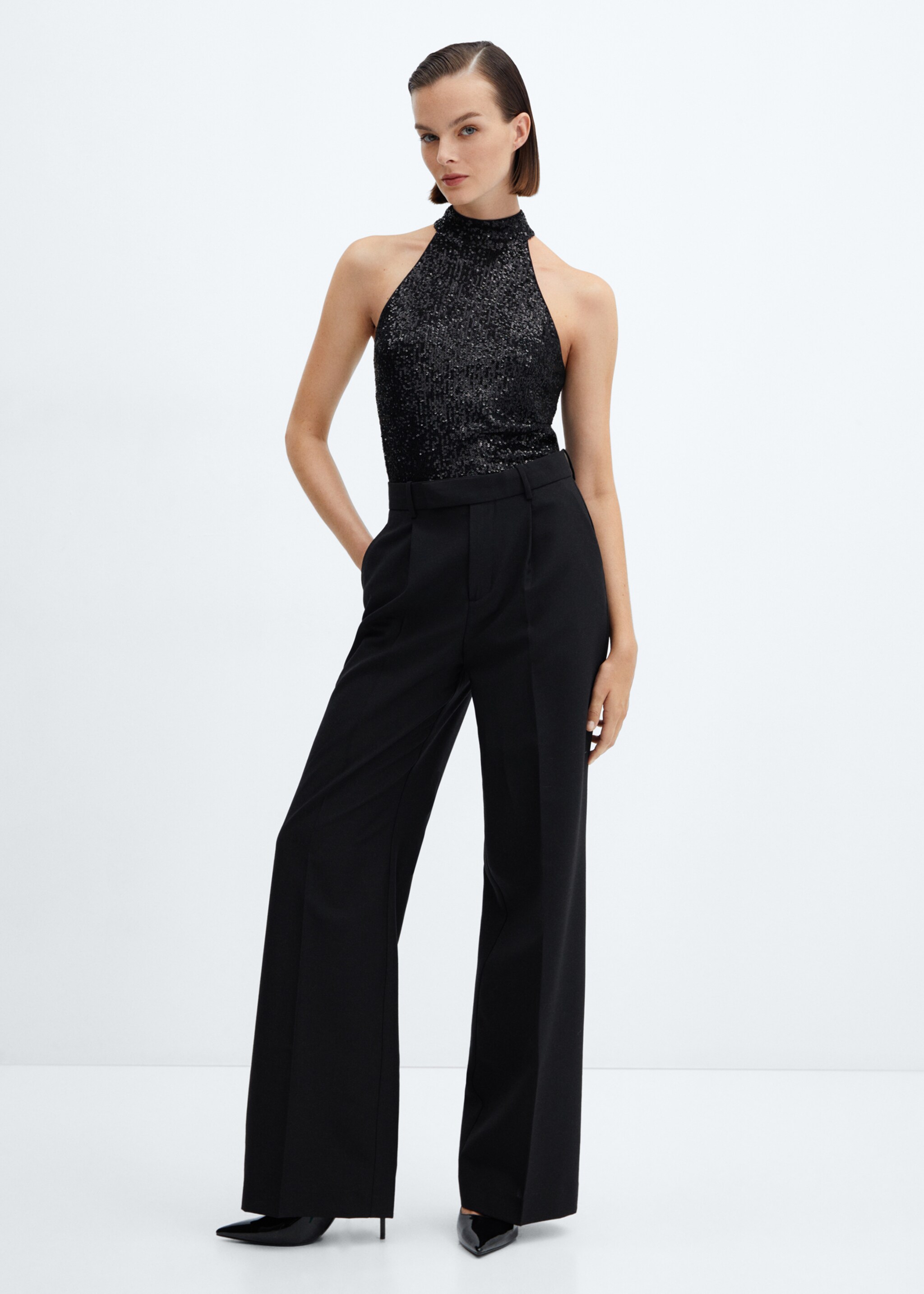 Sequined halter top - General plane, Black. Ref: 57019102-00.