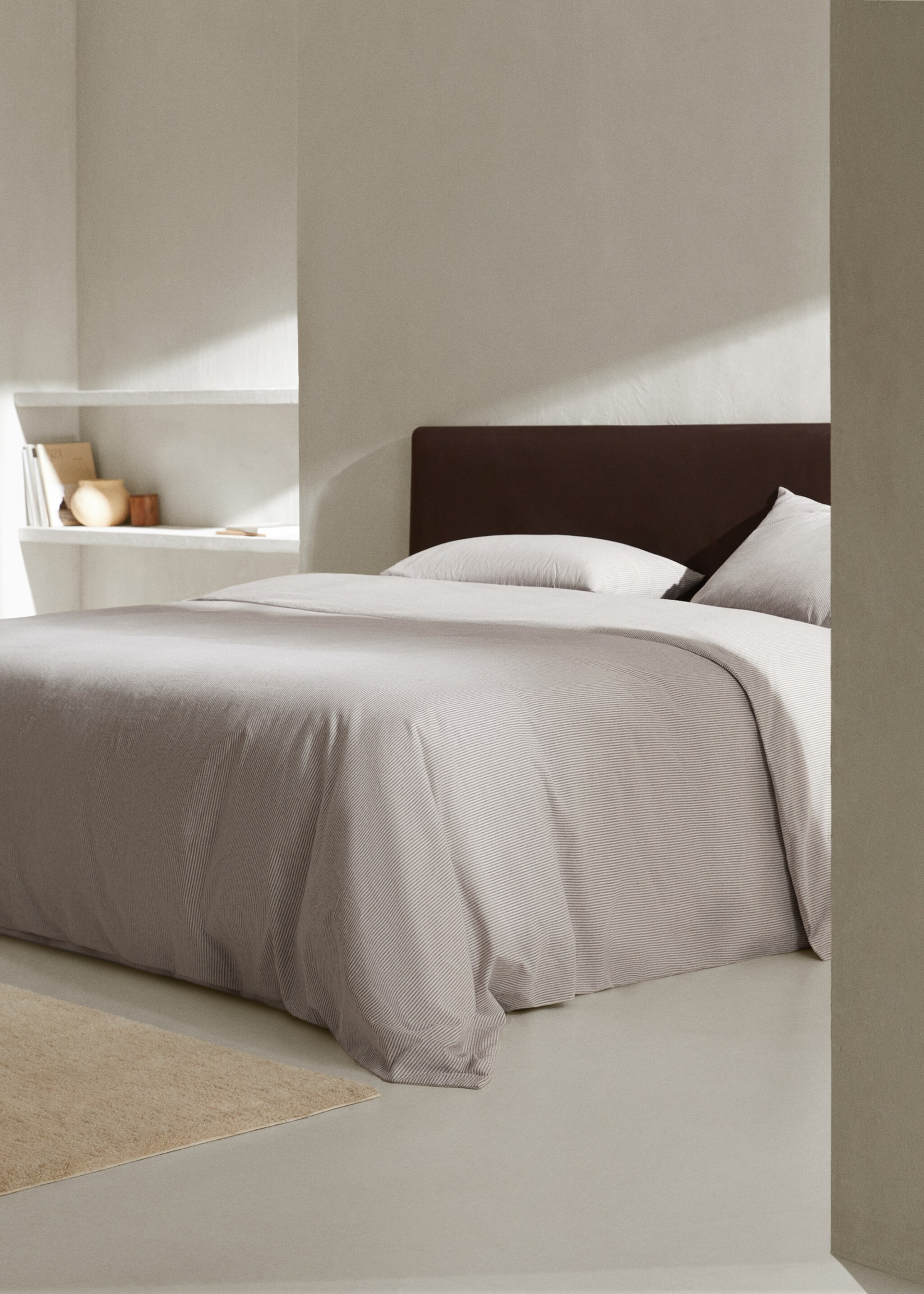 Striped flannel duvet cover Single bed - General plane, Beige. Ref: 57019225-00.